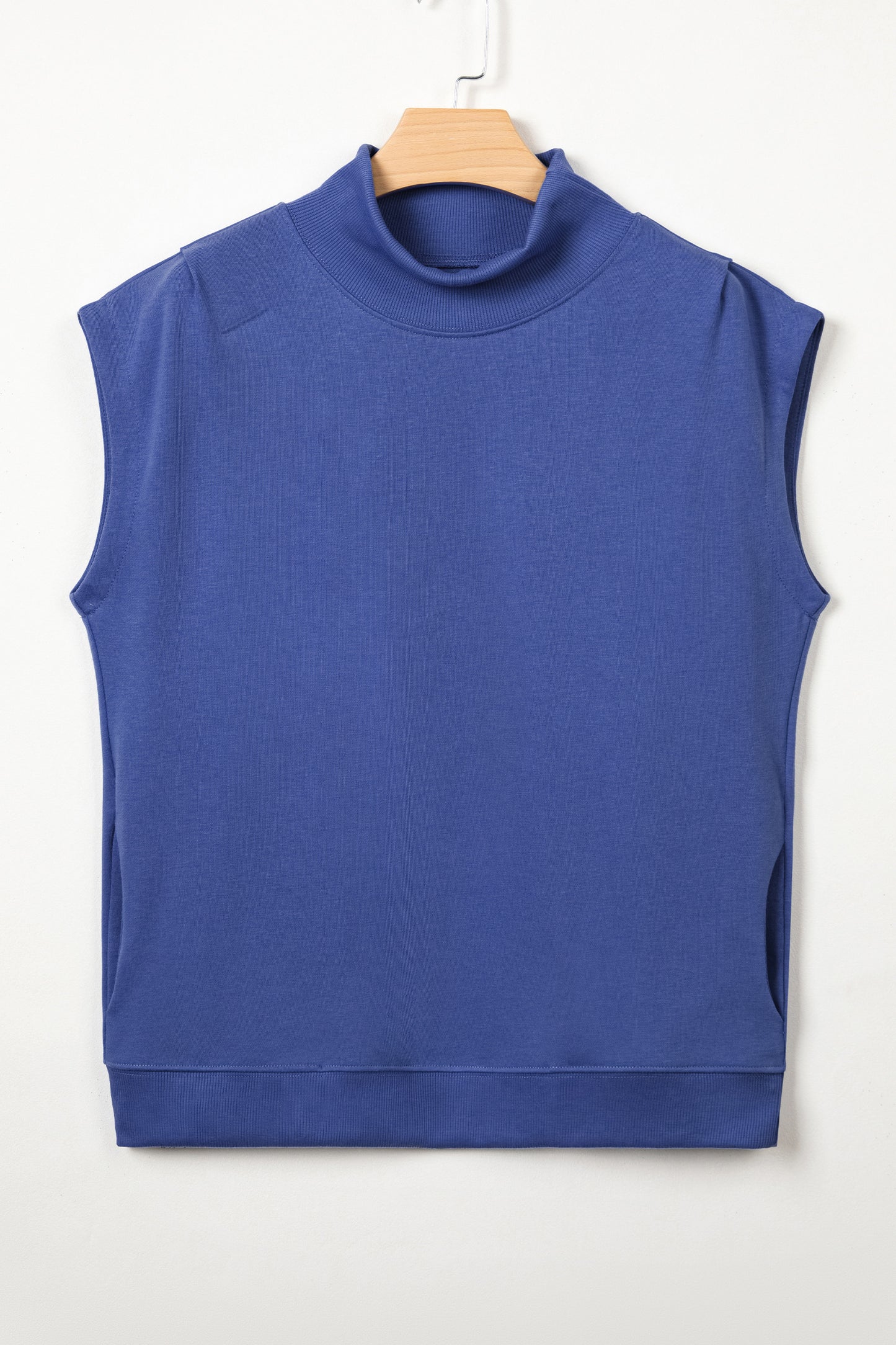 Black Solid Color High Neck Cap Sleeve Loose Top-Tops/Tops & Tees-[Adult]-[Female]-2022 Online Blue Zone Planet