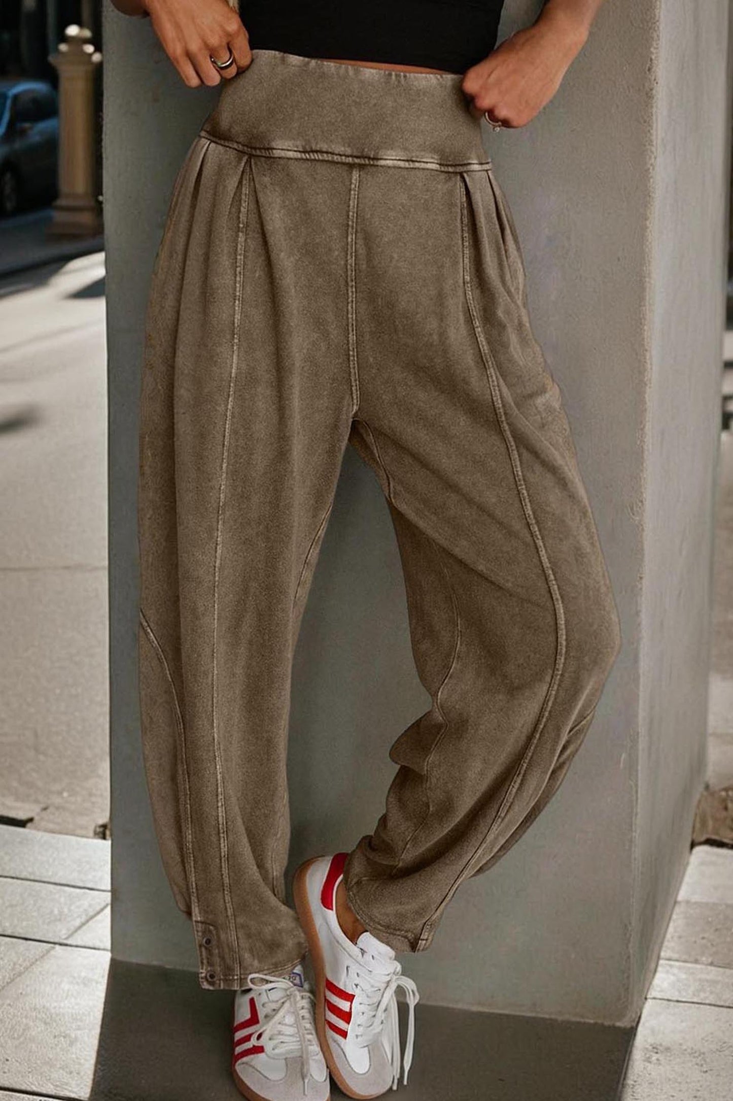 Elmwood Mineral Wash Jogger Style High Waist Casual Pants-Bottoms/Pants & Culotte-[Adult]-[Female]-2022 Online Blue Zone Planet