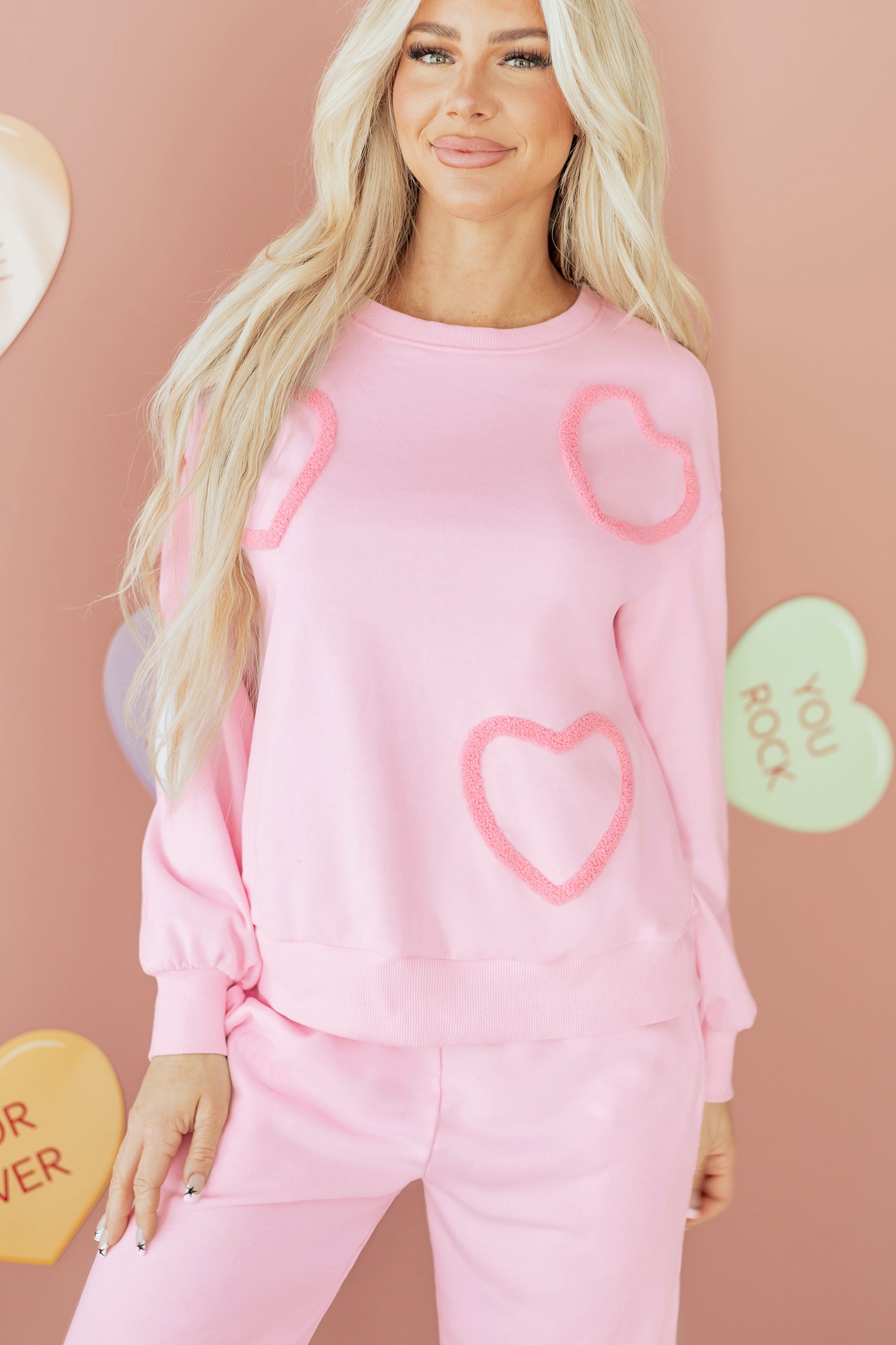 Phalaenopsis Chenille Heart Pattern Casual 2pcs Pants Set-Two Piece Sets/Pant Sets-[Adult]-[Female]-2022 Online Blue Zone Planet