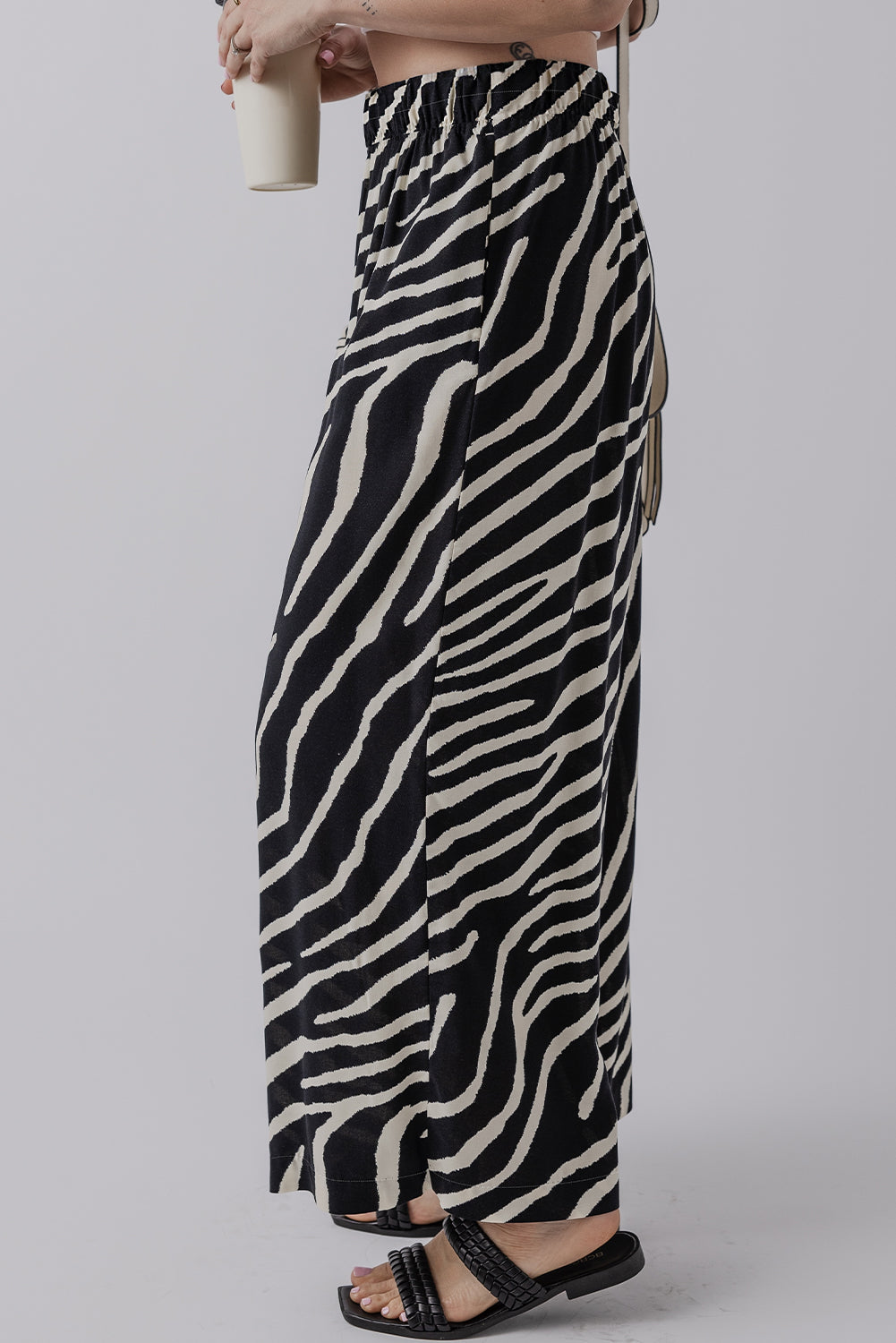 Black Zebra Striped Summer Wide Leg Pants-Bottoms/Pants & Culotte-[Adult]-[Female]-2022 Online Blue Zone Planet