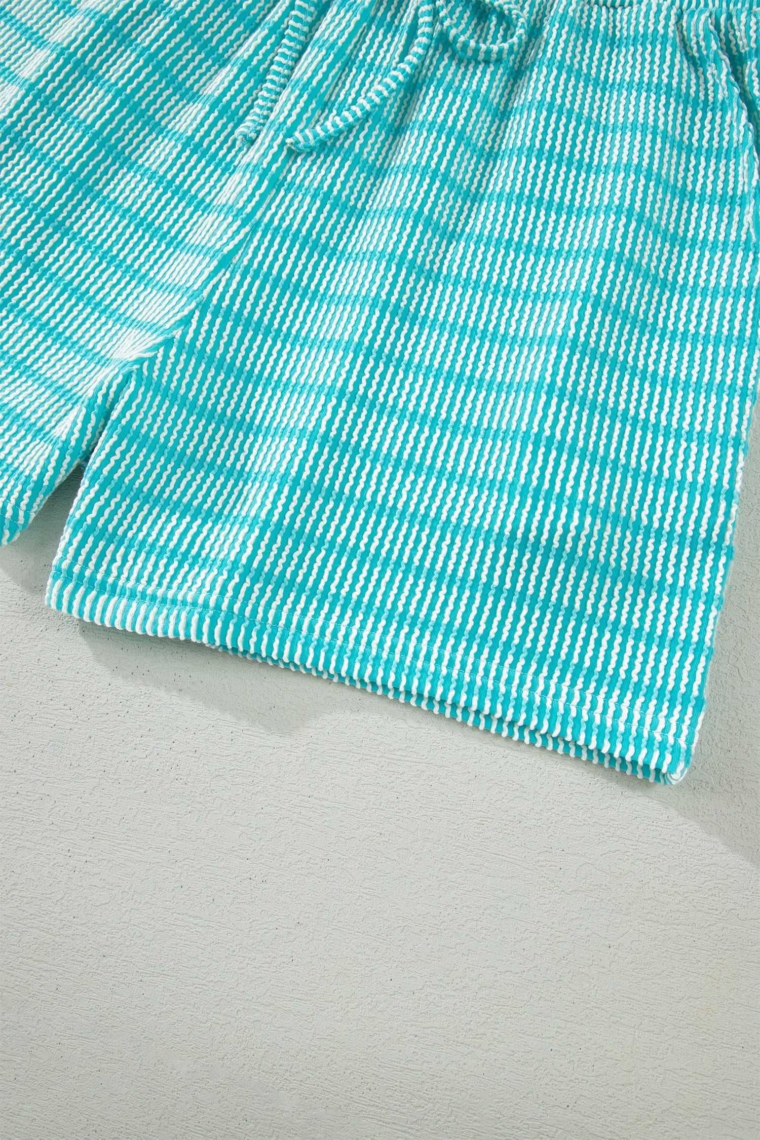 Rose Stripe Raised Rib Loose Tee Drawstring Elastic Waist 2pcs Short Set-Two Piece Sets/Short Sets-[Adult]-[Female]-2022 Online Blue Zone Planet