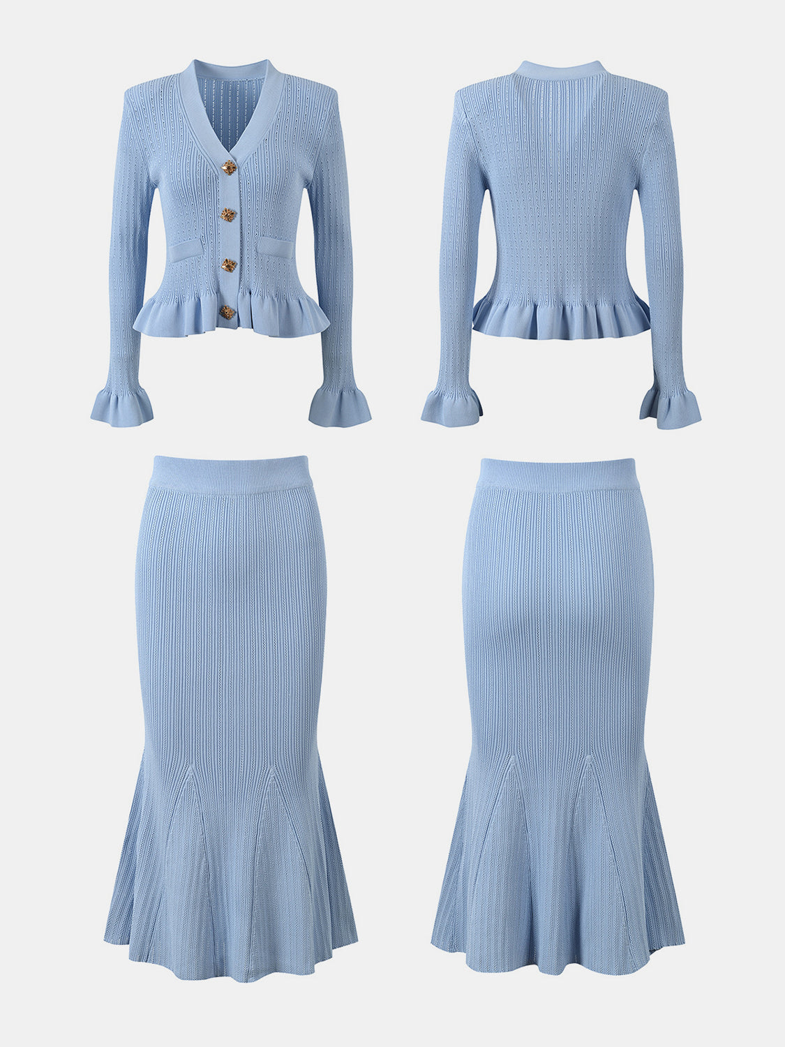 Blue Zone Planet | Ruffled V-Neck Top and Midi Skirt Sweater Set-TOPS / DRESSES-[Adult]-[Female]-2022 Online Blue Zone Planet