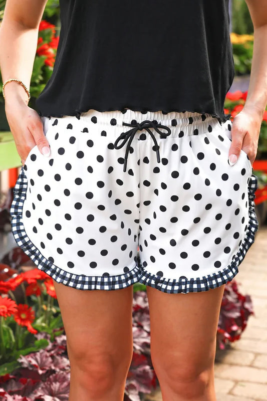 White Polka Dot Contrast Ruffle Trim Shorts-Bottoms/Casual Shorts-[Adult]-[Female]-White-S-2022 Online Blue Zone Planet