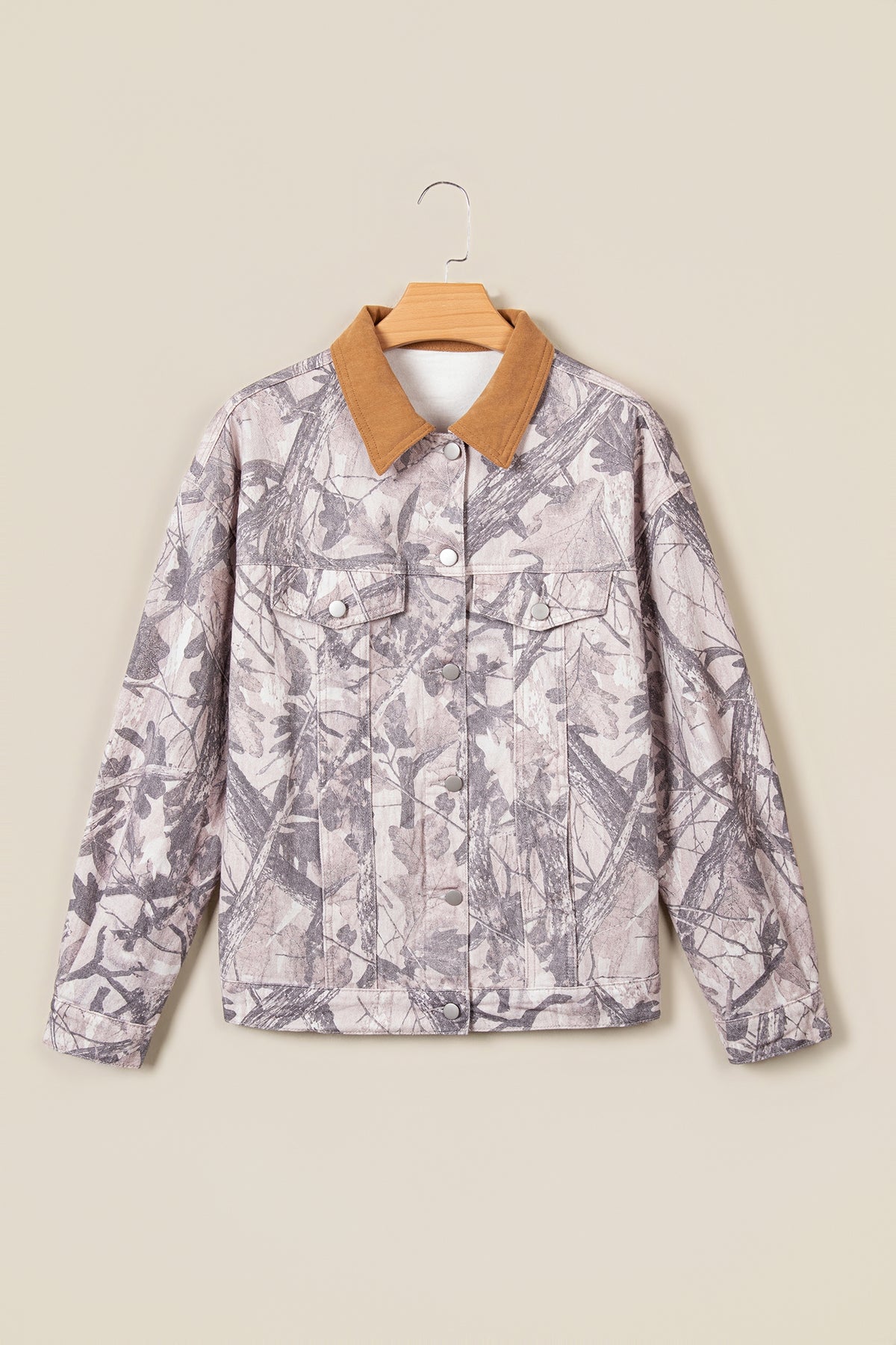 Gray Abstract Camo Print Colorblock Collar Oversized Shift Silhouette Denim Jacket-Outerwear/Denim jackets-[Adult]-[Female]-2022 Online Blue Zone Planet