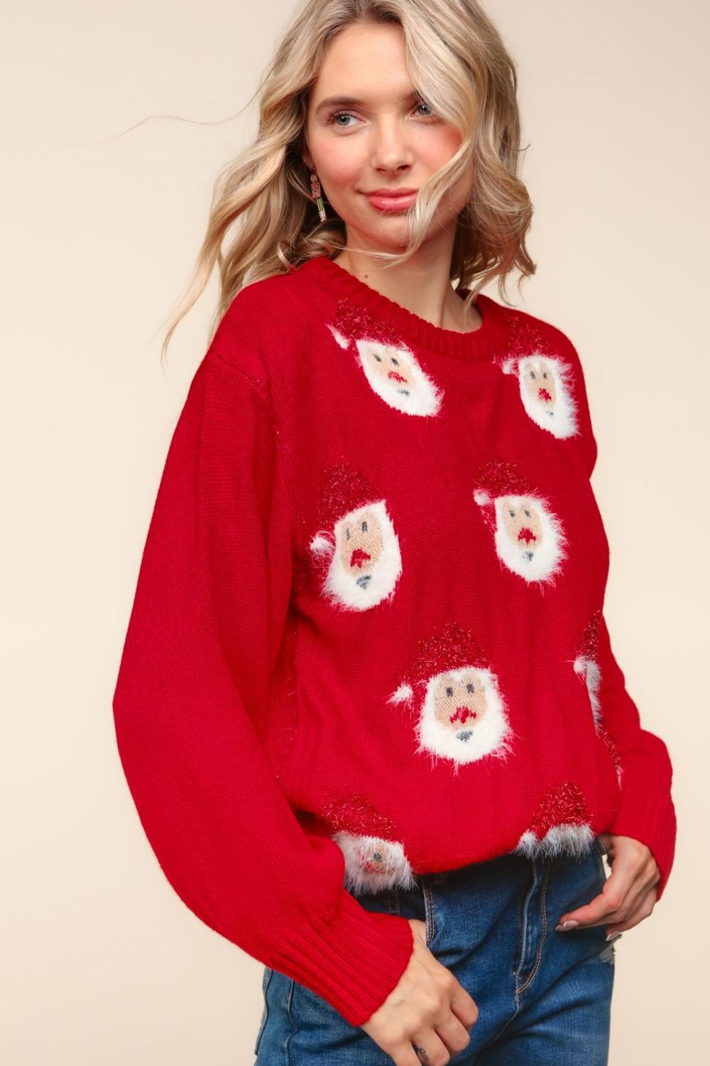 Blue Zone Planet | Haptics Santa Sparkle Brushed Sweater-TOPS / DRESSES-[Adult]-[Female]-2022 Online Blue Zone Planet