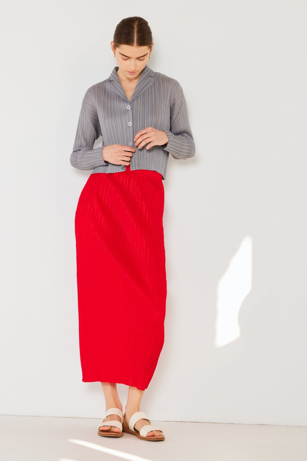 Marina West Swim Pleated Midi Pencil Skirt-[Adult]-[Female]-Red-S-2022 Online Blue Zone Planet