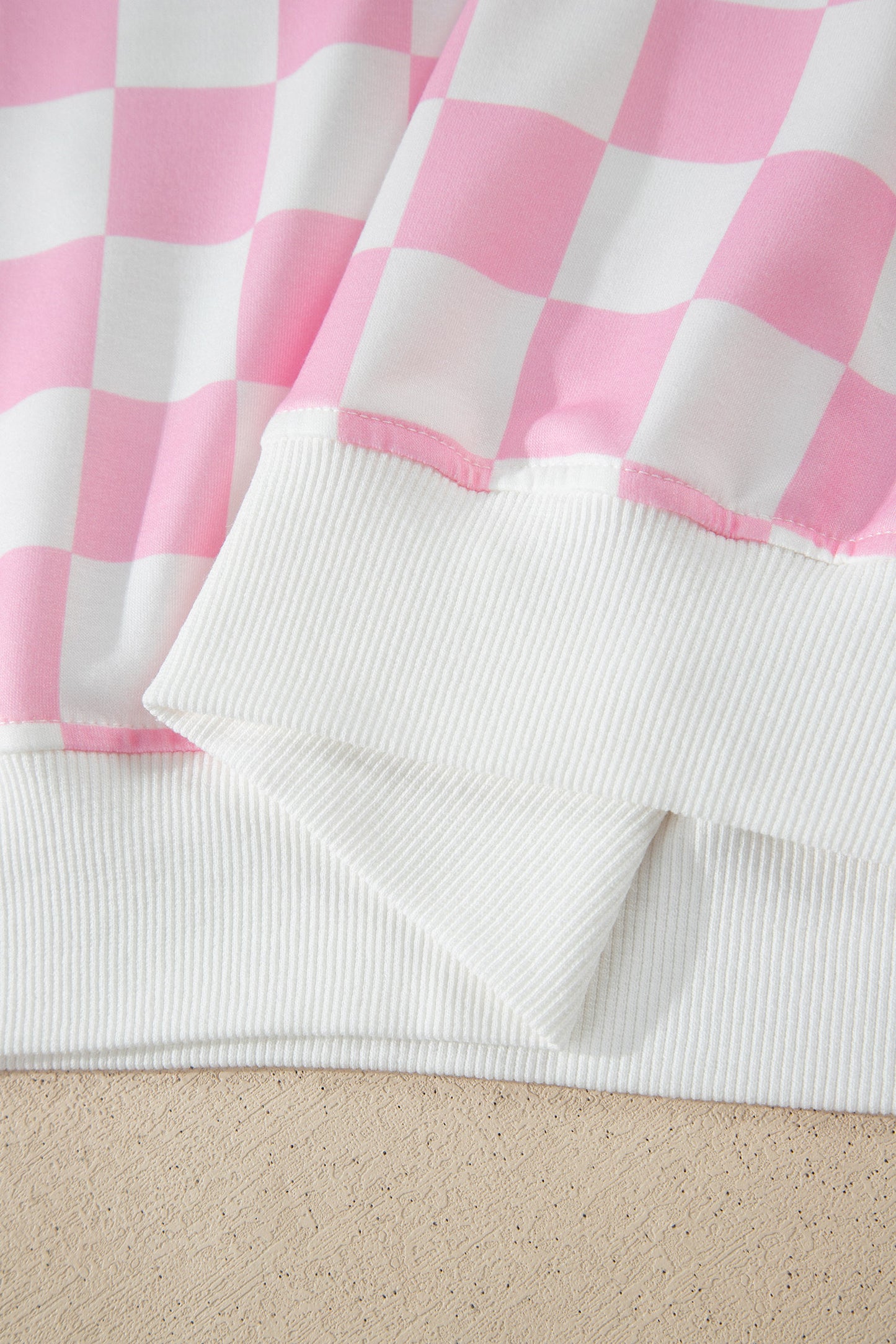 Pink Checkered Print Color Block Trim Mock Neck Short Set-Two Piece Sets/Short Sets-[Adult]-[Female]-2022 Online Blue Zone Planet