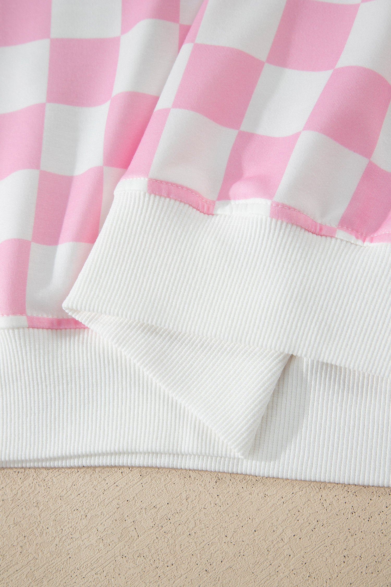 Pink Checkered Print Color Block Trim Mock Neck Short Set-Two Piece Sets/Short Sets-[Adult]-[Female]-2022 Online Blue Zone Planet