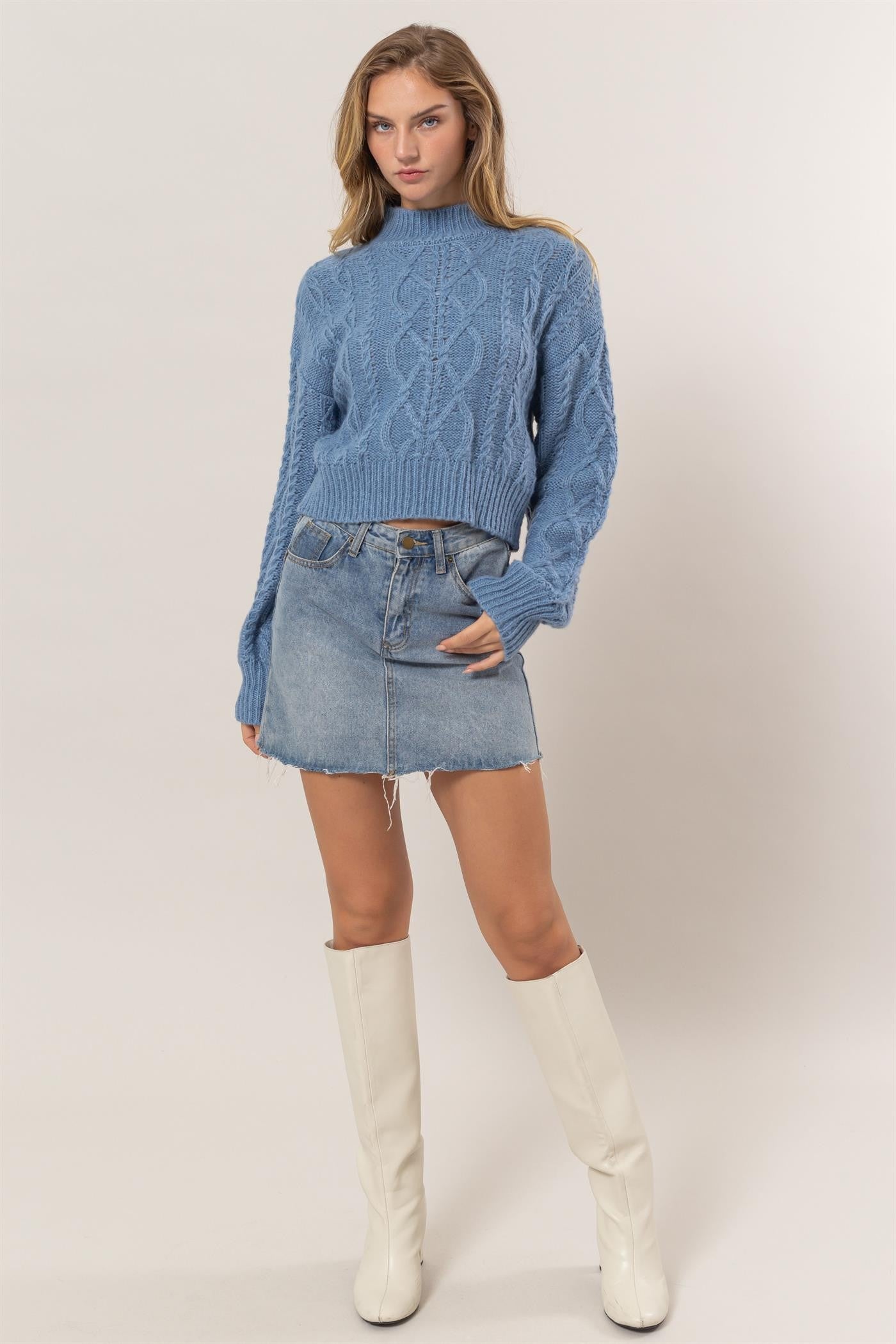 HYFVE Cable-Knit Mock Neck Dropped Shoulder Sweater-TOPS / DRESSES-[Adult]-[Female]-2022 Online Blue Zone Planet