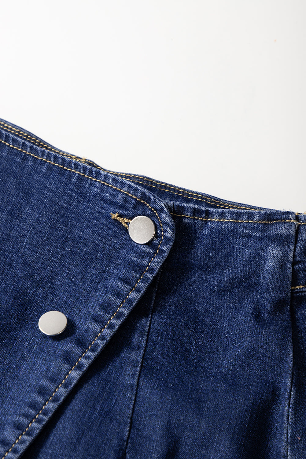 Blue Zone Planet | Bluing Asymmetric Wrapped Buttoned High Waist Denim Shorts-Bottoms/Denim Shorts-[Adult]-[Female]-2022 Online Blue Zone Planet