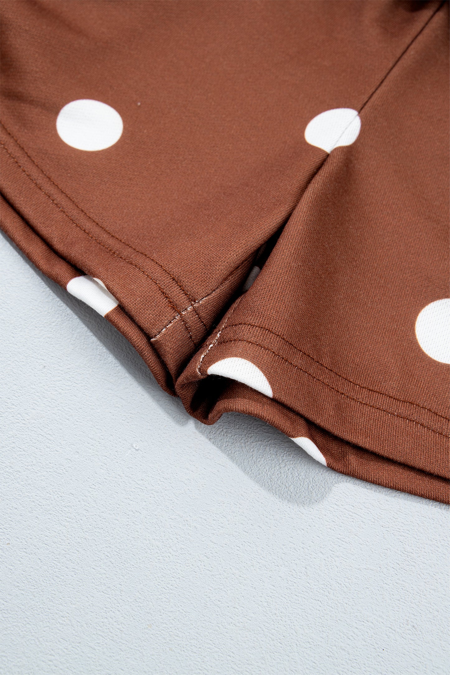 Brown Polka Dot Raw Hem Relaxed Pullover Loose Skort Two Piece Set-Two Piece Sets/Short Sets-[Adult]-[Female]-2022 Online Blue Zone Planet