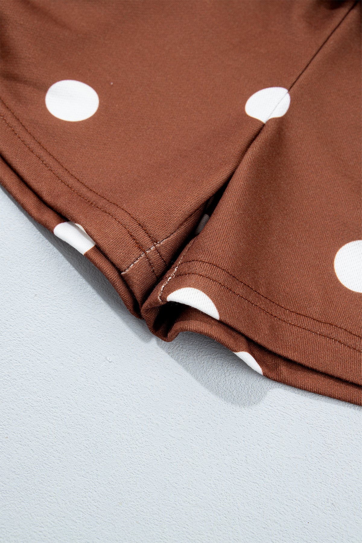 Brown Polka Dot Raw Hem Relaxed Pullover Loose Skort Two Piece Set-Two Piece Sets/Short Sets-[Adult]-[Female]-2022 Online Blue Zone Planet