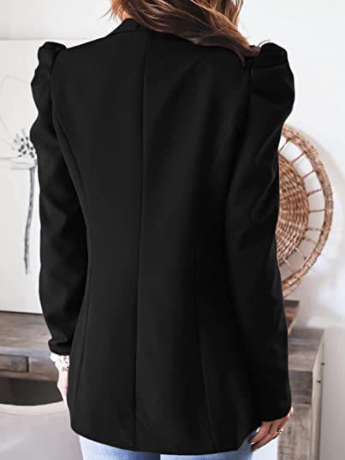 Collared Neck Puff Sleeve Blazer-TOPS / DRESSES-[Adult]-[Female]-2022 Online Blue Zone Planet