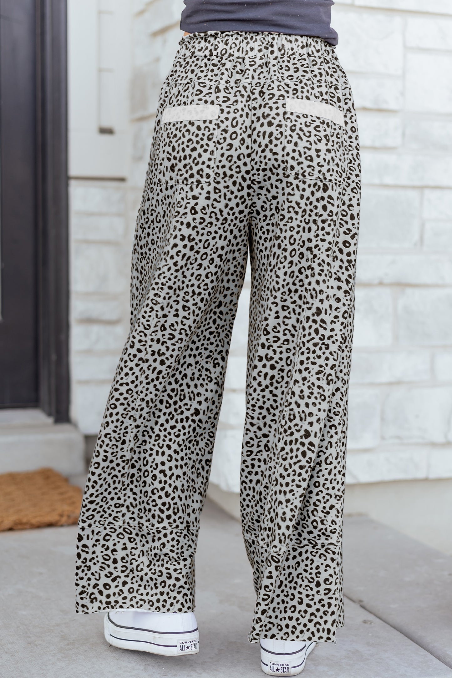 Gray Animal Print Wide Leg Terry Knit Pants-Bottoms/Pants & Culotte-[Adult]-[Female]-2022 Online Blue Zone Planet