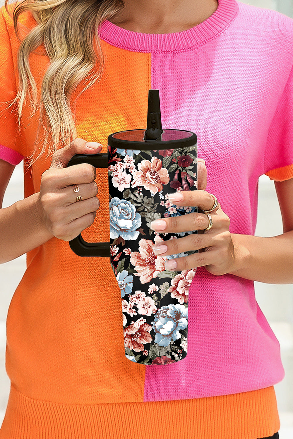 Black Boho Floral Tumbler Cup-Cups-[Adult]-[Female]-Black-ONE SIZE-2022 Online Blue Zone Planet