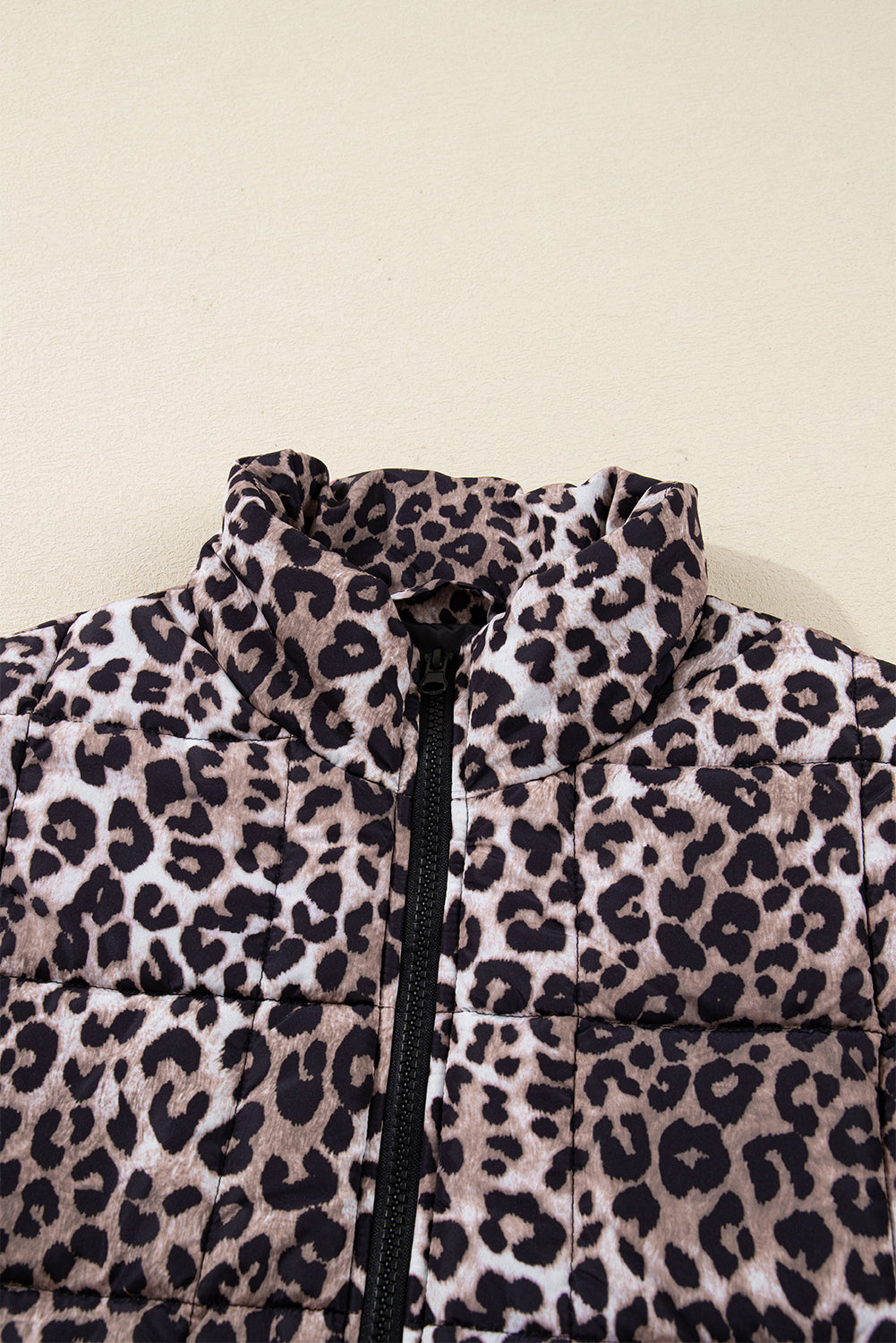 Brown Leopard Quilted Full Zipper Casual Puff Vest-Outerwear/Vests-[Adult]-[Female]-2022 Online Blue Zone Planet