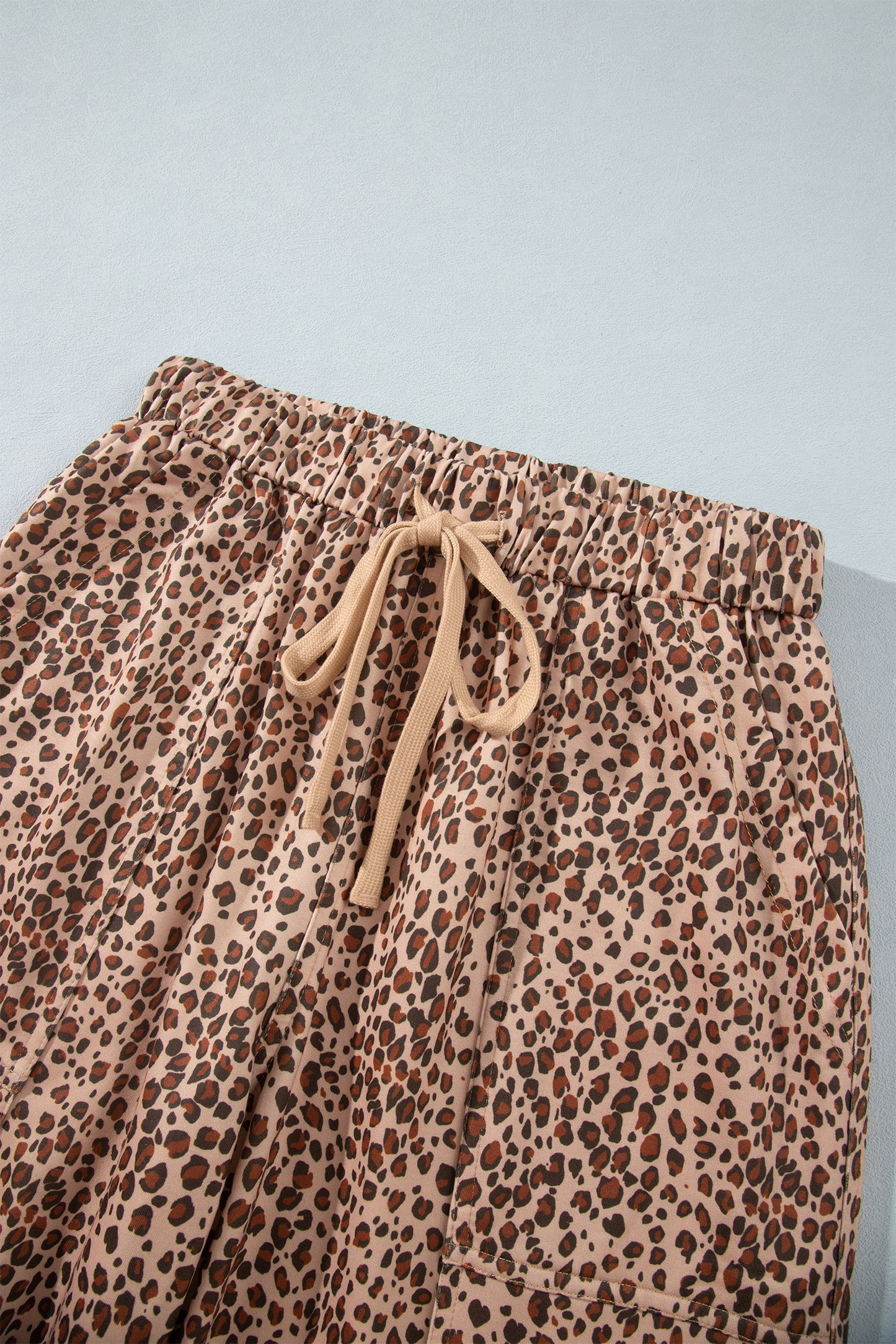 Khaki Leopard Print Drawstring Waist Patch Pockets Pants-Bottoms/Pants & Culotte-[Adult]-[Female]-2022 Online Blue Zone Planet