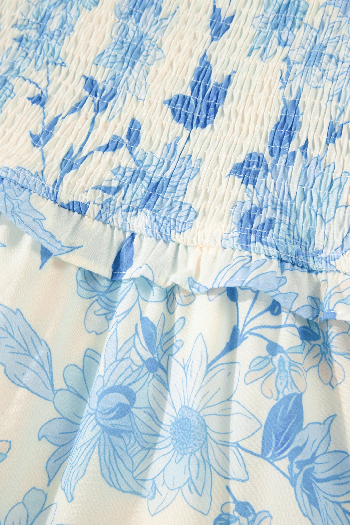 Sky Blue Ruffled Straps Smocked High Waist Floral Maxi Dress-TOPS / DRESSES-[Adult]-[Female]-2022 Online Blue Zone Planet