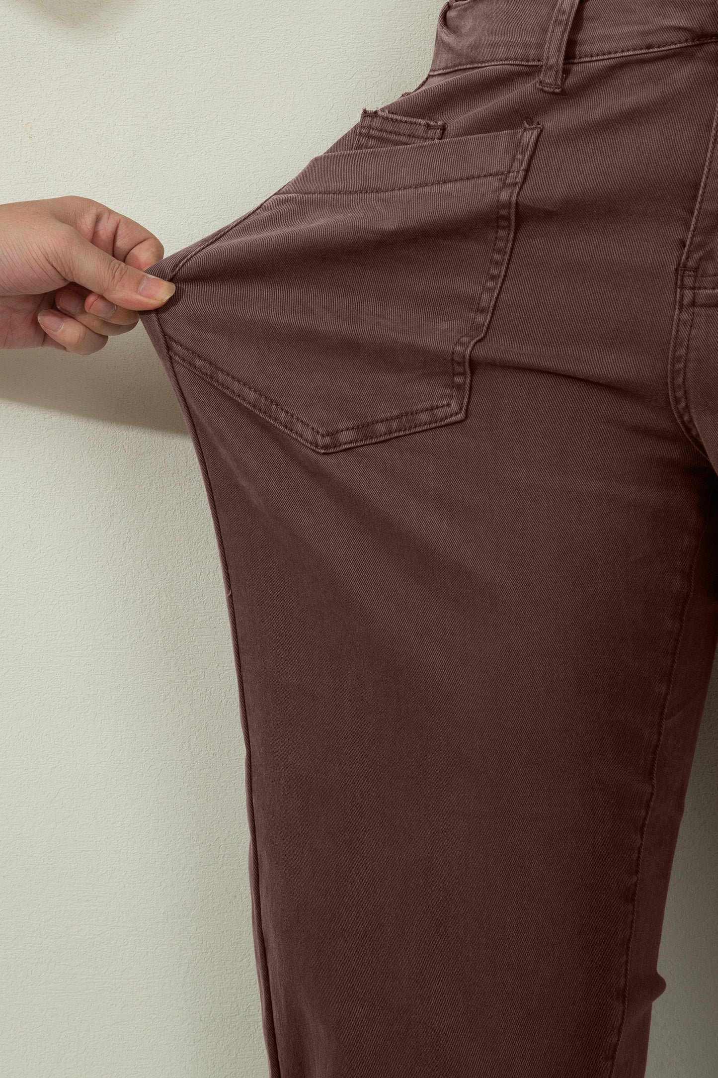 Coffee Solid Color Square Patch Pocket Ankle-length Barrel Jeans-Bottoms/Jeans-[Adult]-[Female]-2022 Online Blue Zone Planet