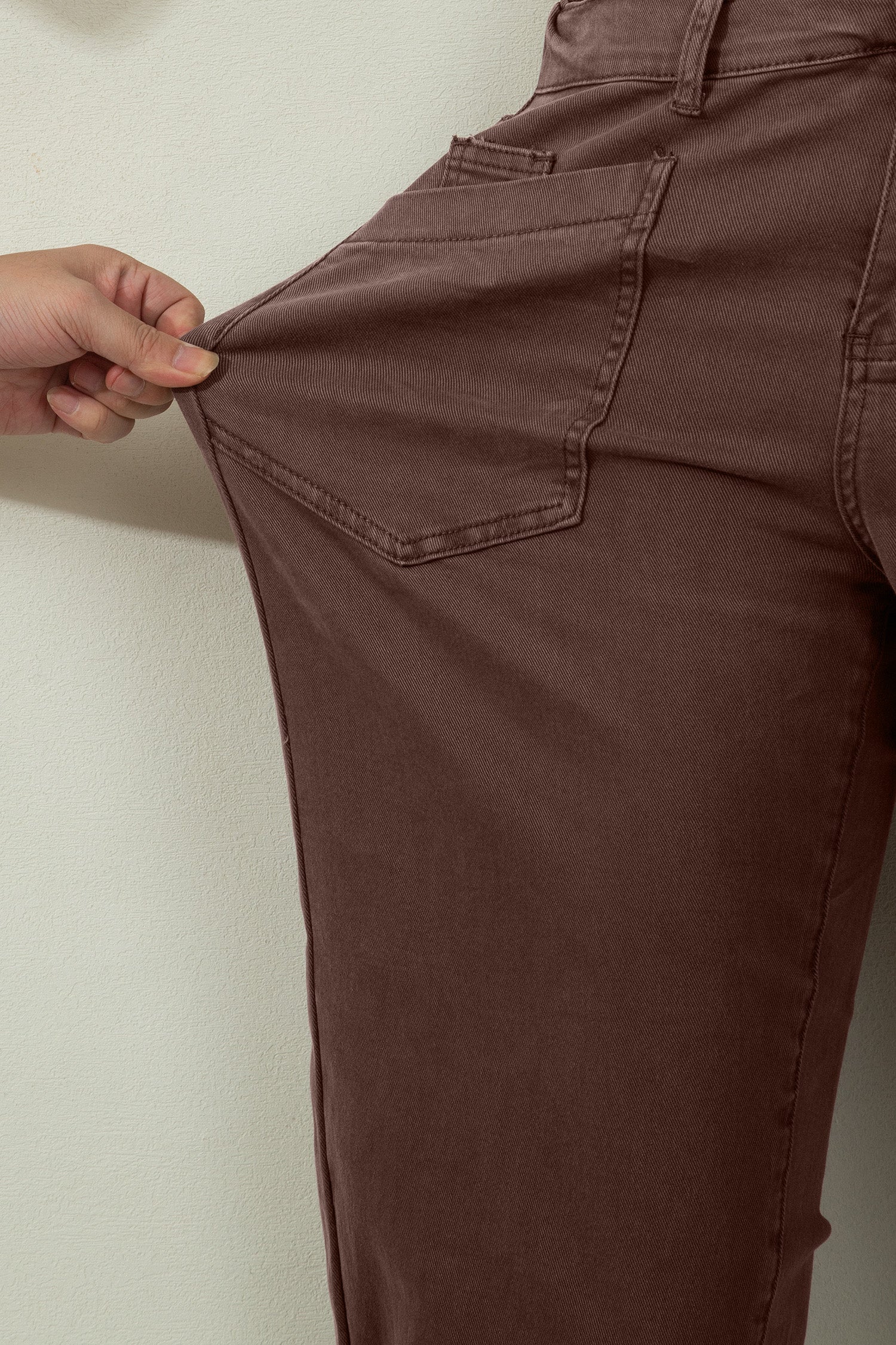 Coffee Solid Color Square Patch Pocket Ankle-length Barrel Jeans-Bottoms/Jeans-[Adult]-[Female]-2022 Online Blue Zone Planet