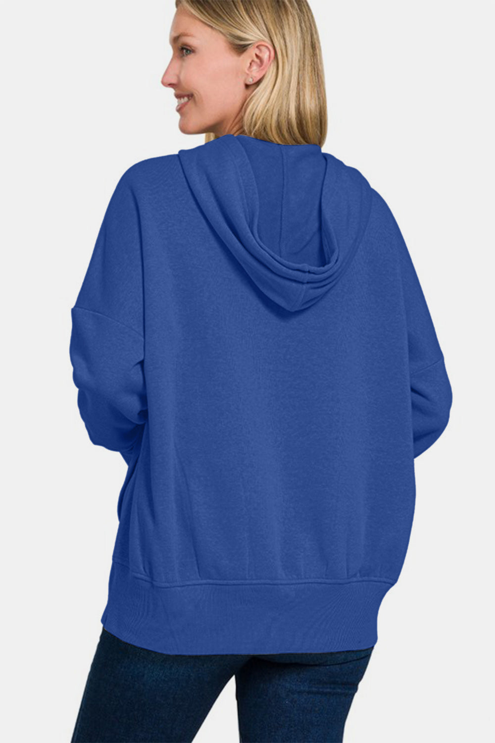 Blue Zone Planet | Zenana Half Snap Long Sleeve Hoodie with Kangaroo Pocket-Tops / Dresses-[Adult]-[Female]-2022 Online Blue Zone Planet