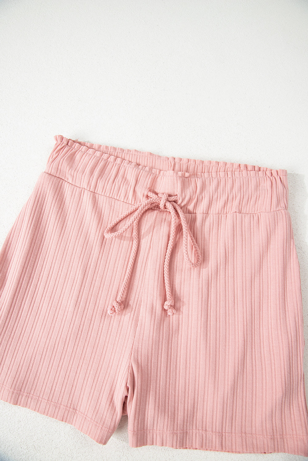Gossamer Pink Ribbed Button V Neck Tank Top and Shorts Set-Two Piece Sets/Short Sets-[Adult]-[Female]-2022 Online Blue Zone Planet