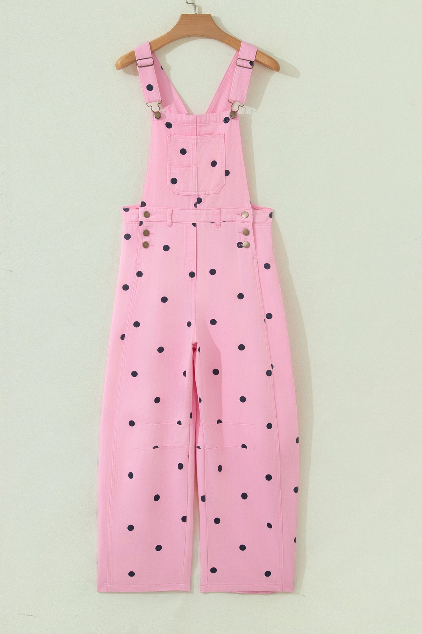 Jet Stream Polka Dot Print Bib Pocket Denim Barrel Overalls Jumpsuit-Bottoms/Jumpsuits & Rompers-[Adult]-[Female]-2022 Online Blue Zone Planet
