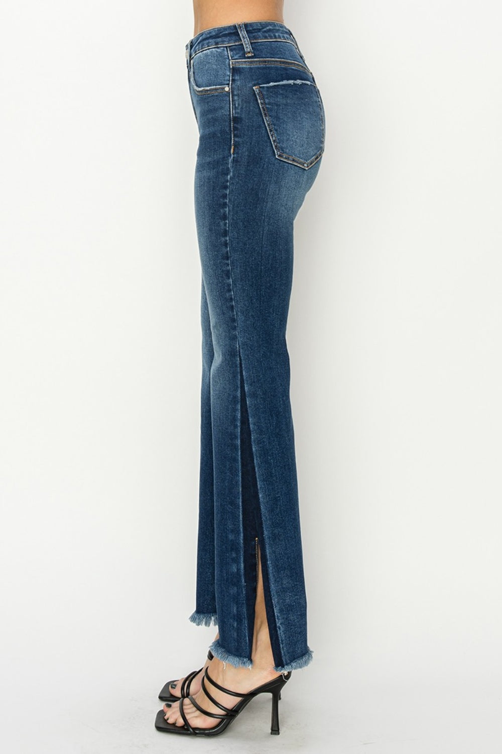 RISEN Full Size High Rise Side Shadow Seam Detail Slit Flare Jeans-BOTTOMS SIZES SMALL MEDIUM LARGE-[Adult]-[Female]-2022 Online Blue Zone Planet