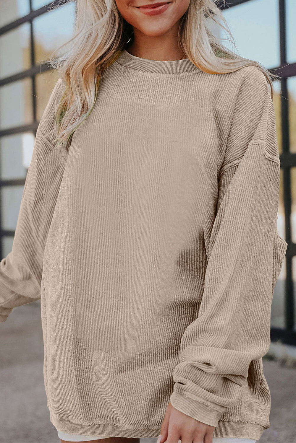 Chestnut Ribbed Corduroy Oversized Sweatshirt-Tops/Sweatshirts & Hoodies-[Adult]-[Female]-Smoke Gray-S-2022 Online Blue Zone Planet