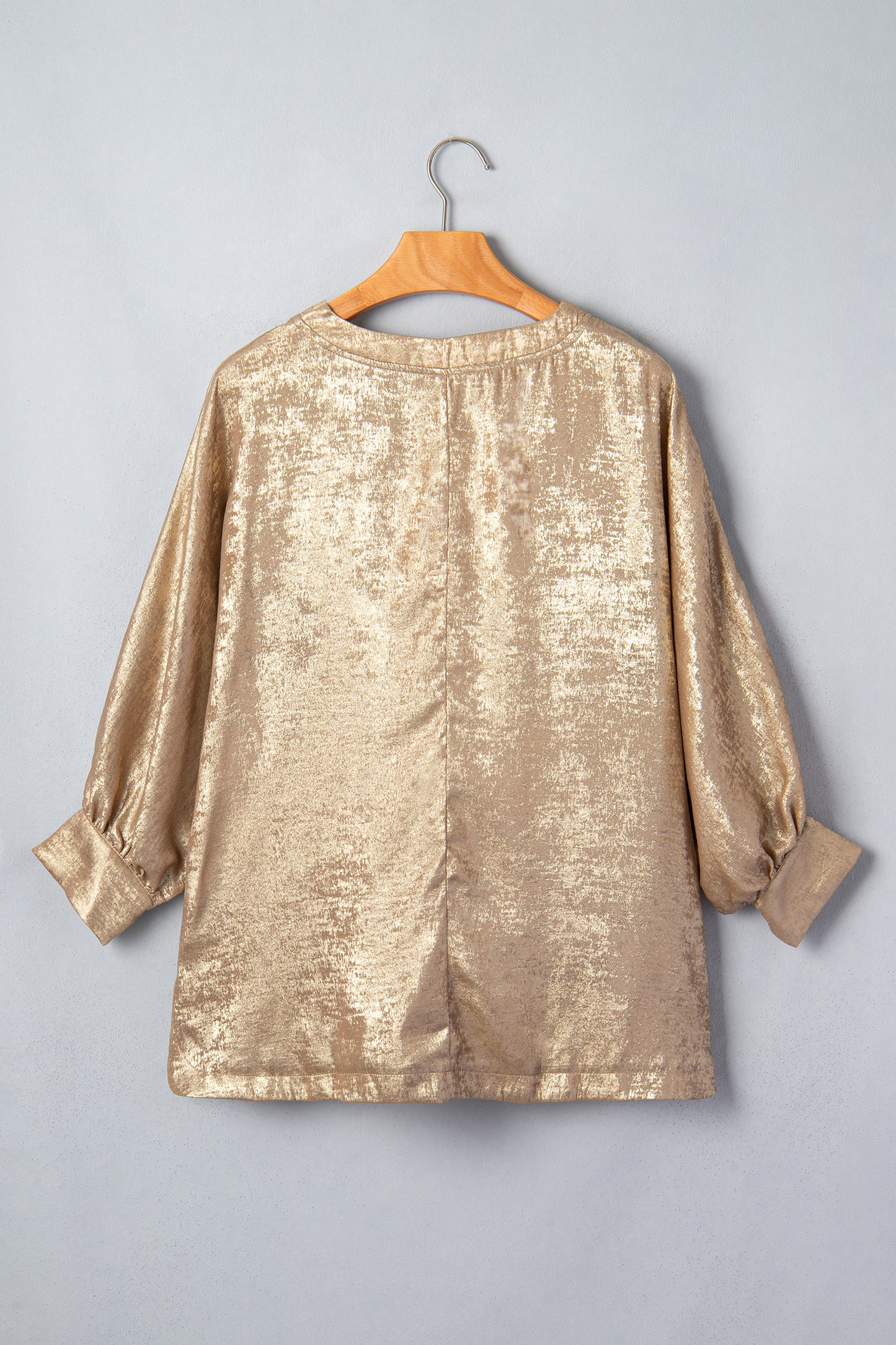 Parchment Metallic V Neck Button Cuffed Long Sleeve Dolman Blouse-Tops/Blouses & Shirts-[Adult]-[Female]-2022 Online Blue Zone Planet
