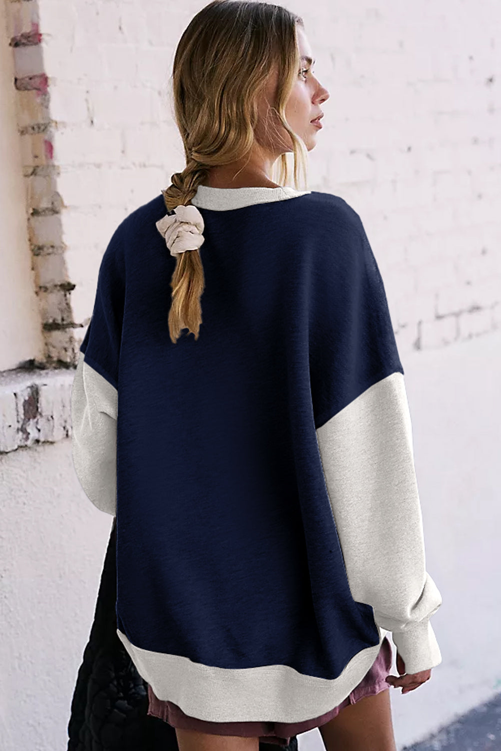 Color Block Round Neck Long Sleeve Sweatshirt-TOPS / DRESSES-[Adult]-[Female]-2022 Online Blue Zone Planet