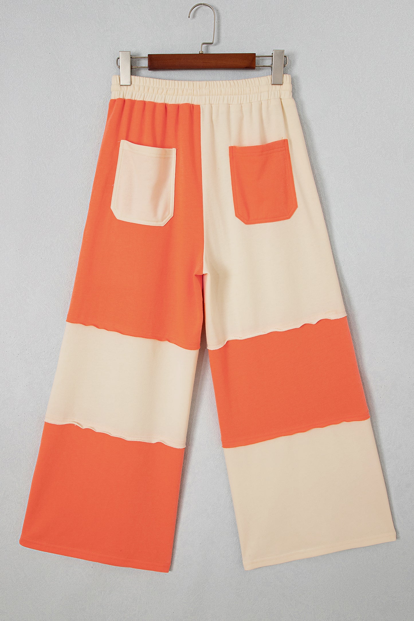 Russet Orange Raw Seam Colorblock Wide Leg Ankle Length Casual Pants