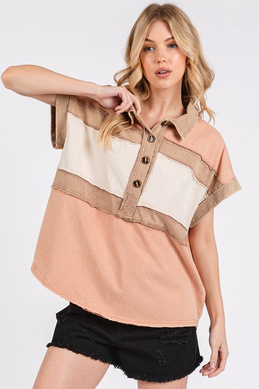 Mittoshop Mineral Washed Half Button Polo Top-TOPS / DRESSES-[Adult]-[Female]-2022 Online Blue Zone Planet