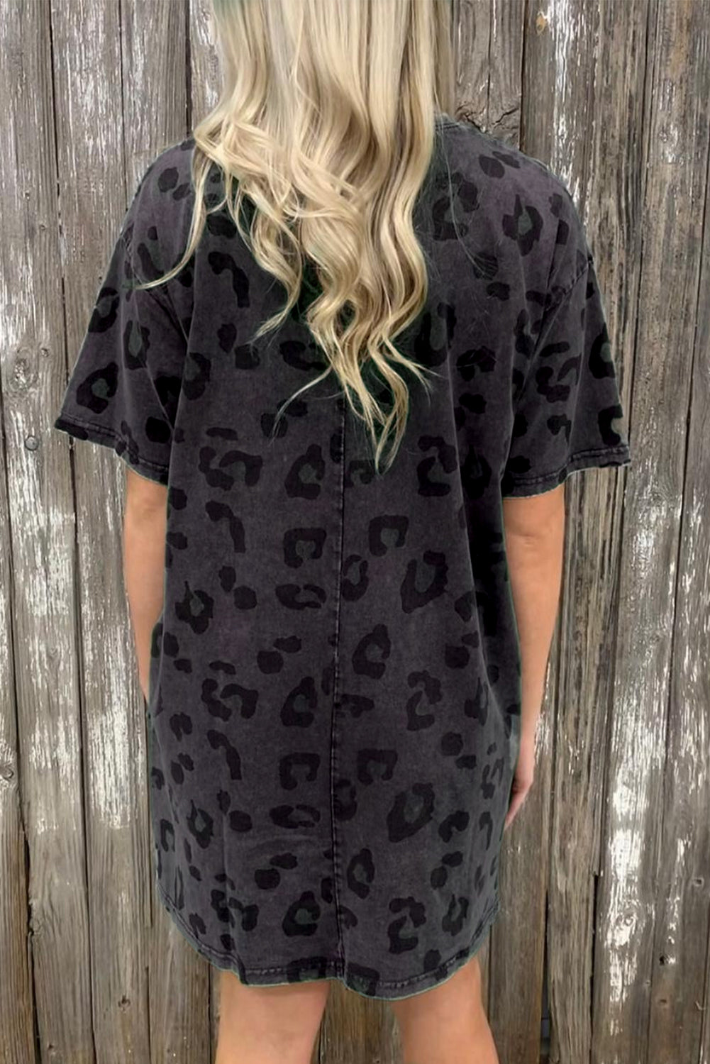 Blue Zone Planet |  Gray Vintage Washed Leopard T-Shirt Dress with Pockets Blue Zone Planet