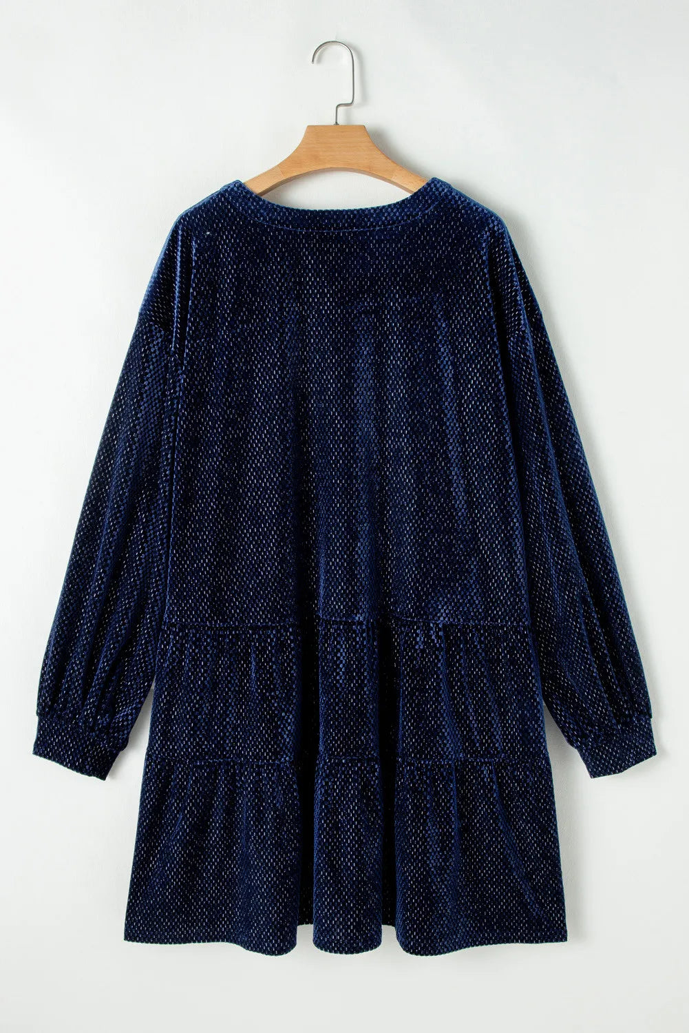 Plus Size Textured Velvet Decorative Button Long Sleeve Dress-TOPS / DRESSES-[Adult]-[Female]-2022 Online Blue Zone Planet