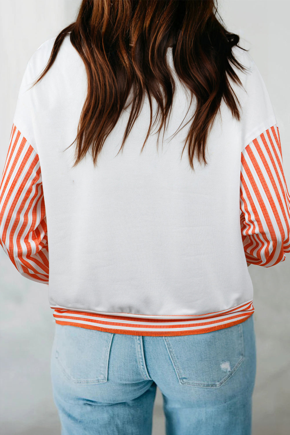 Orange Stripe V Neck Drop Shoulder Patchwork Long Sleeve Top-Tops/Long Sleeve Tops-[Adult]-[Female]-2022 Online Blue Zone Planet