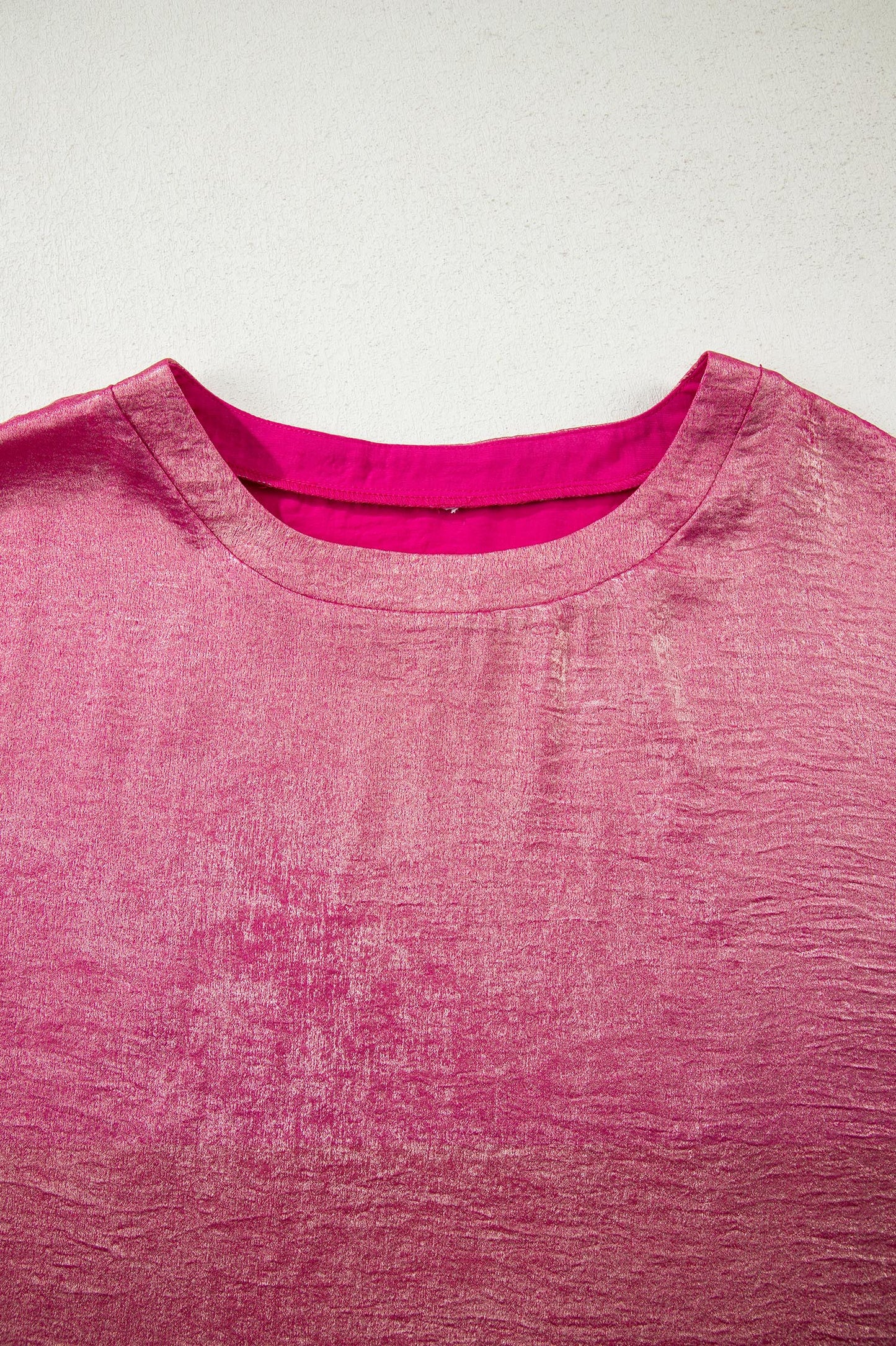 Bright Pink Metallic Round Neck Cap Sleeve Tee-Tops/Tops & Tees-[Adult]-[Female]-2022 Online Blue Zone Planet