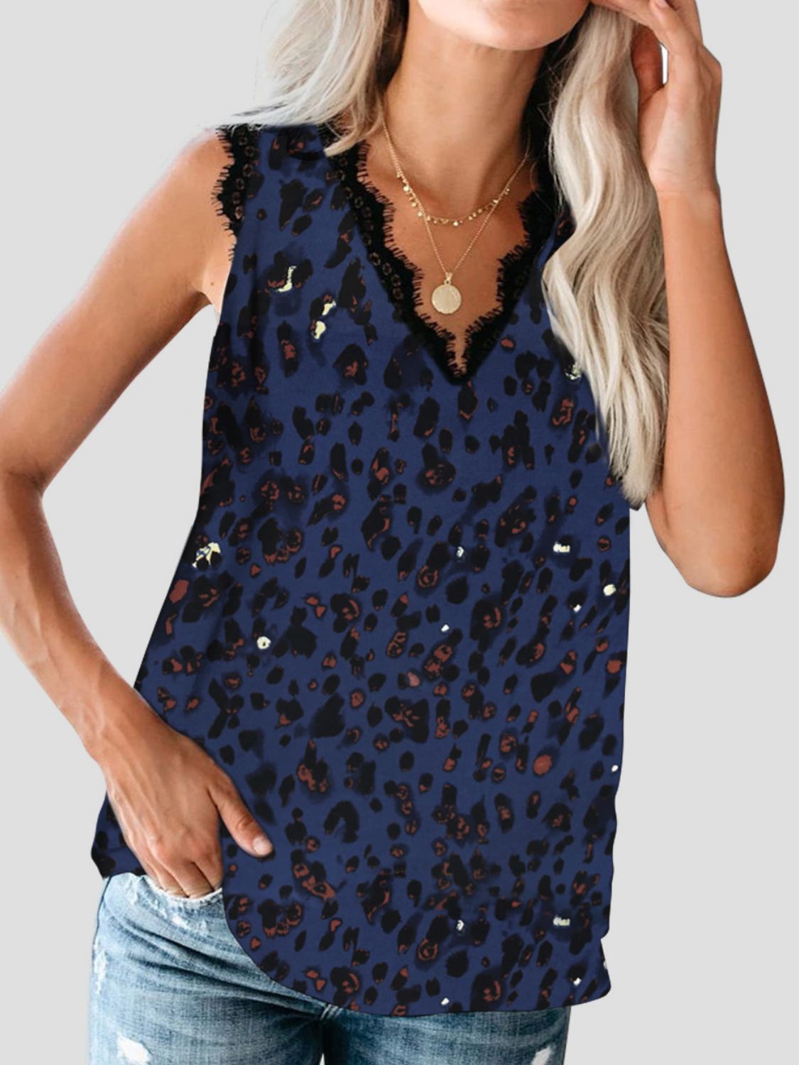 Lace Detail V-Neck Tank-TOPS / DRESSES-[Adult]-[Female]-Dark Blue-S-2022 Online Blue Zone Planet