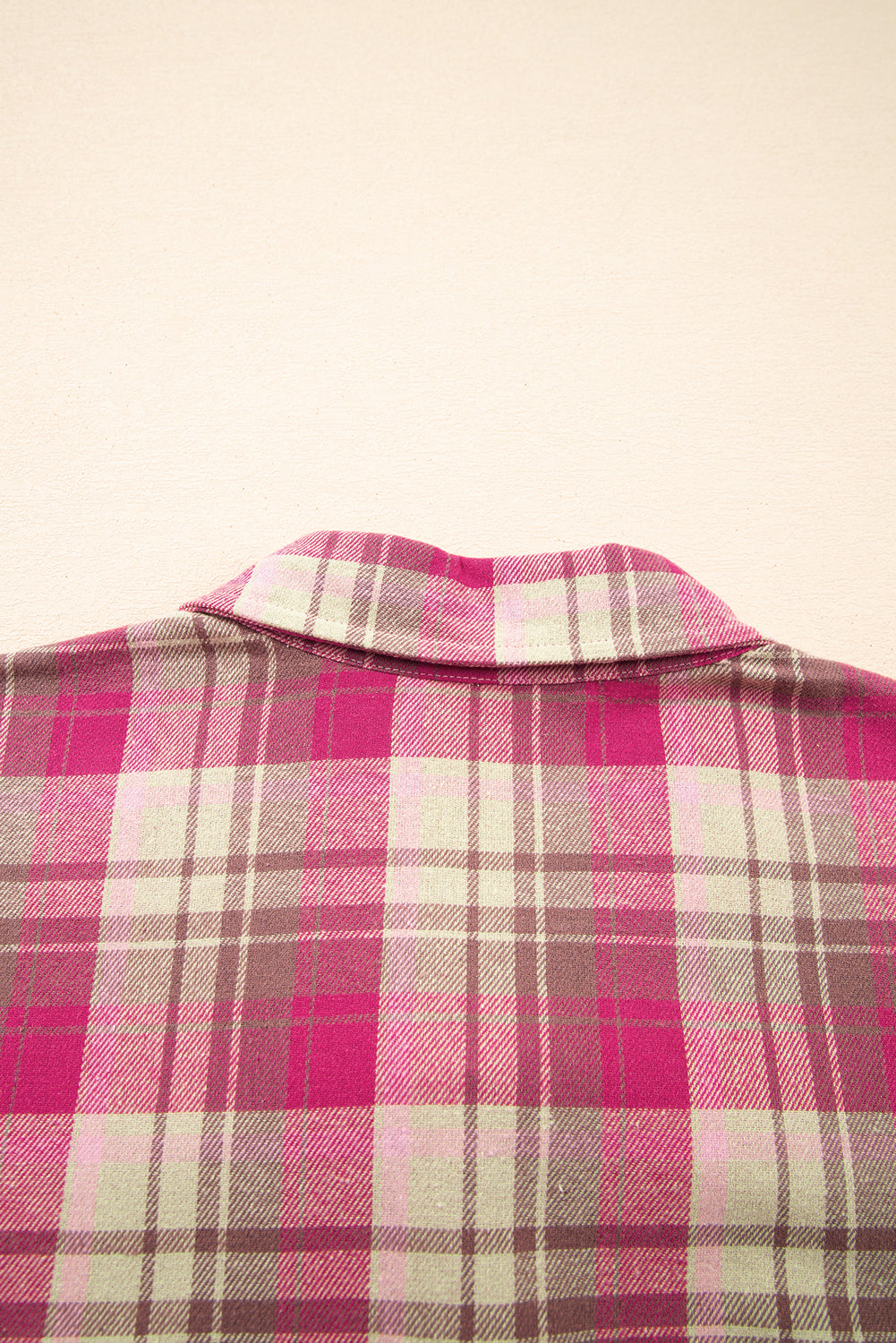 Pink Waffle Patch Pocket Plaid Patchwork Plus Size Shirt-Plus Size/Plus Size Outerwear-[Adult]-[Female]-2022 Online Blue Zone Planet