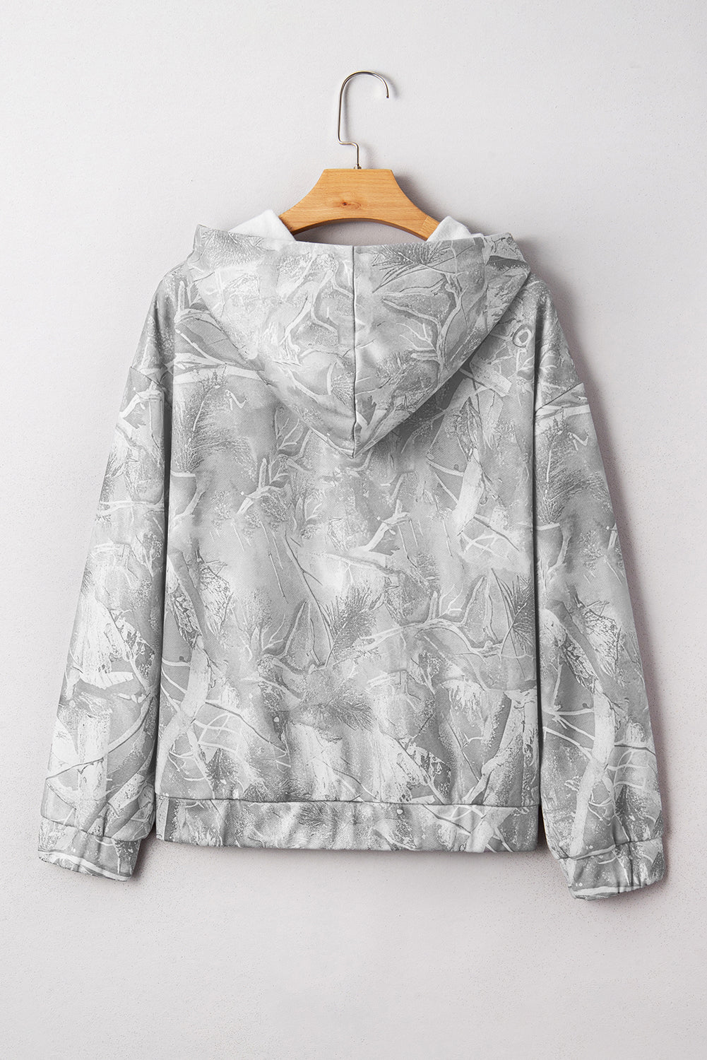 Gray Plus Size Camouflage Woodland Print Oversized Sporty Hoodie-Plus Size/Plus Size Sweatshirts & Hoodies-[Adult]-[Female]-2022 Online Blue Zone Planet