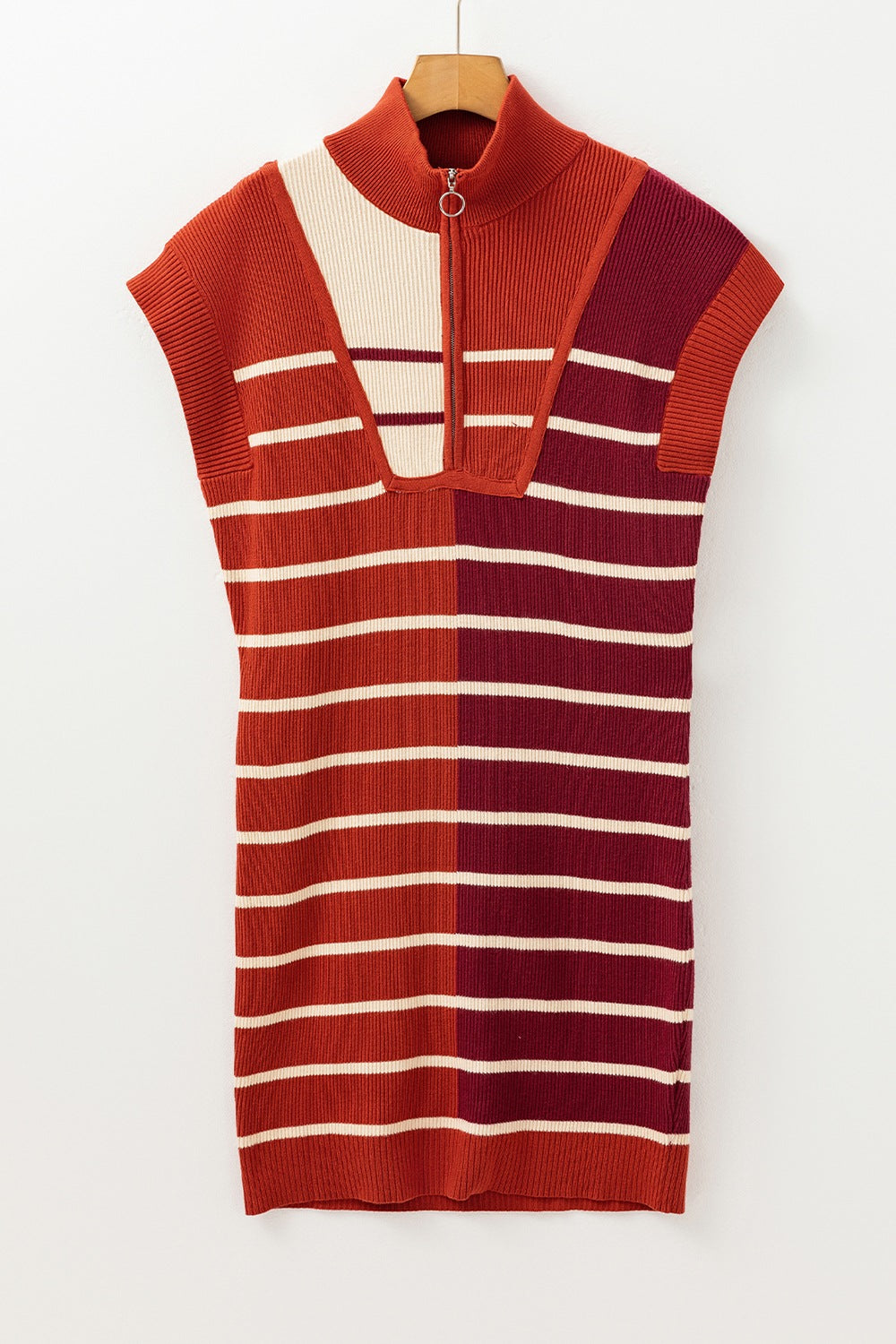 Striped Quarter Zip Cap Sleeve Sweater Dress-TOPS / DRESSES-[Adult]-[Female]-2022 Online Blue Zone Planet