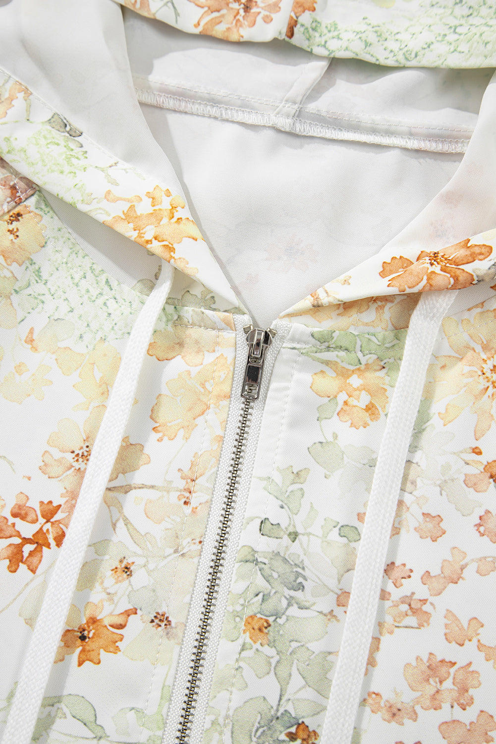 Yellow Floral Print Half Zip Hooded Long Sleeve Top-Tops / Dresses-[Adult]-[Female]-2022 Online Blue Zone Planet