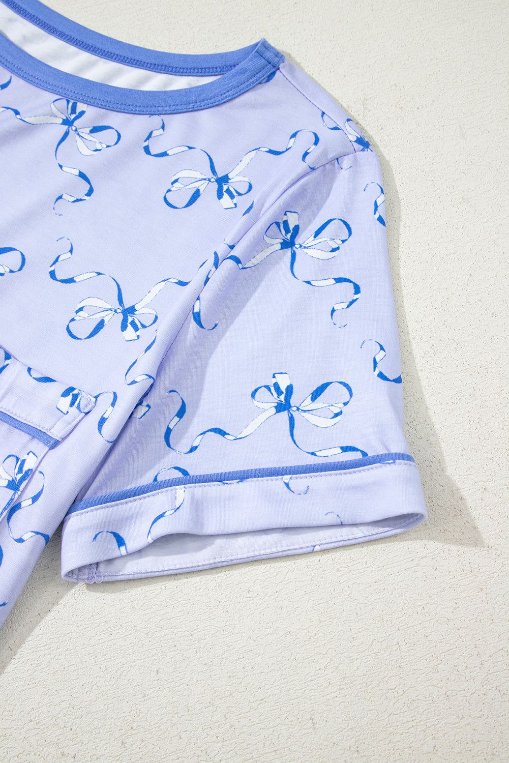 Sky Blue Bow Printed Ruffled Short Lounge Set-Loungewear & Sleepwear/Loungewear-[Adult]-[Female]-2022 Online Blue Zone Planet