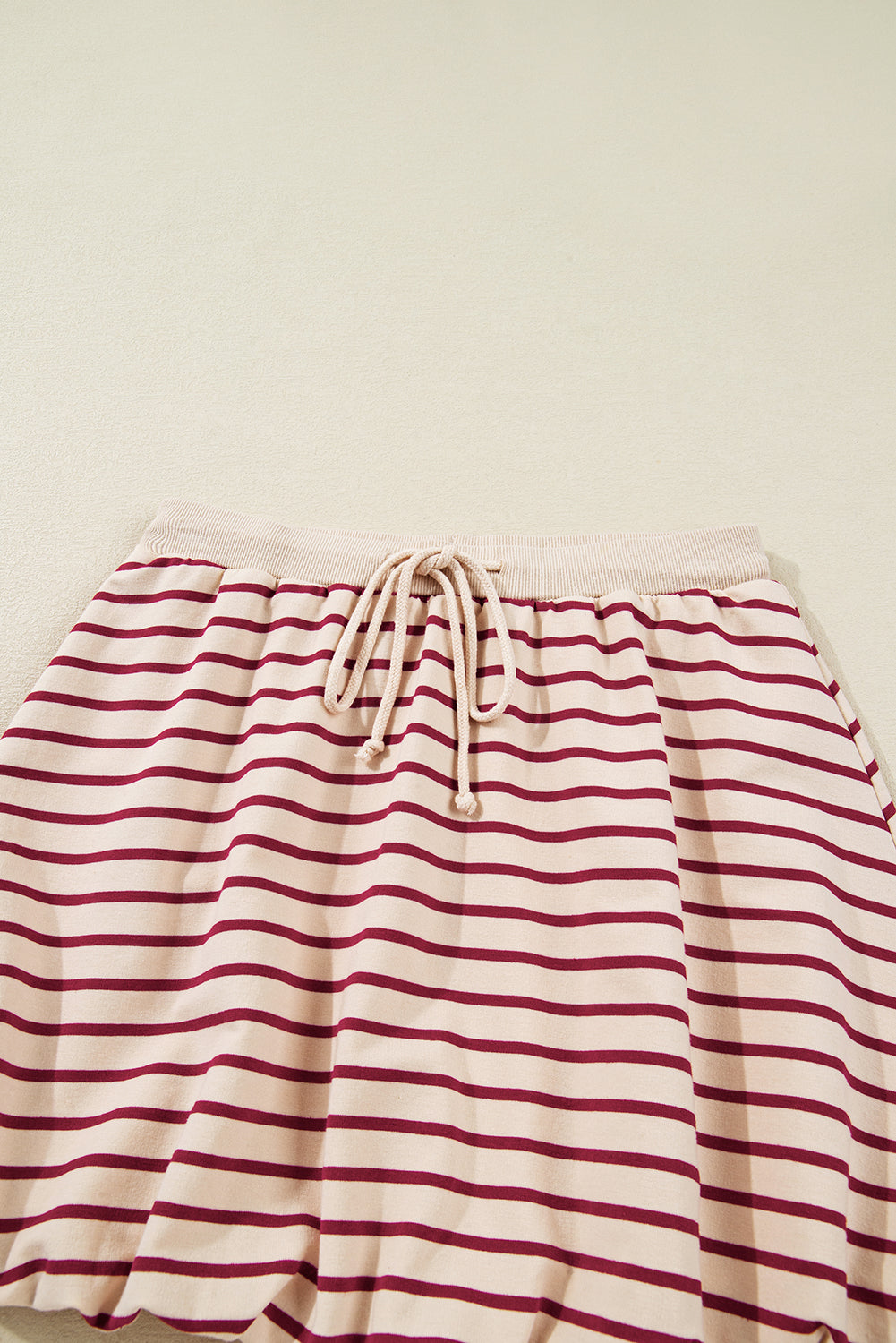 Red Stripe Cropped Collared Drop Shoulder Pullover And Bubble Mini Skirt Set-Two Piece Sets/Two Piece Dresses-[Adult]-[Female]-2022 Online Blue Zone Planet