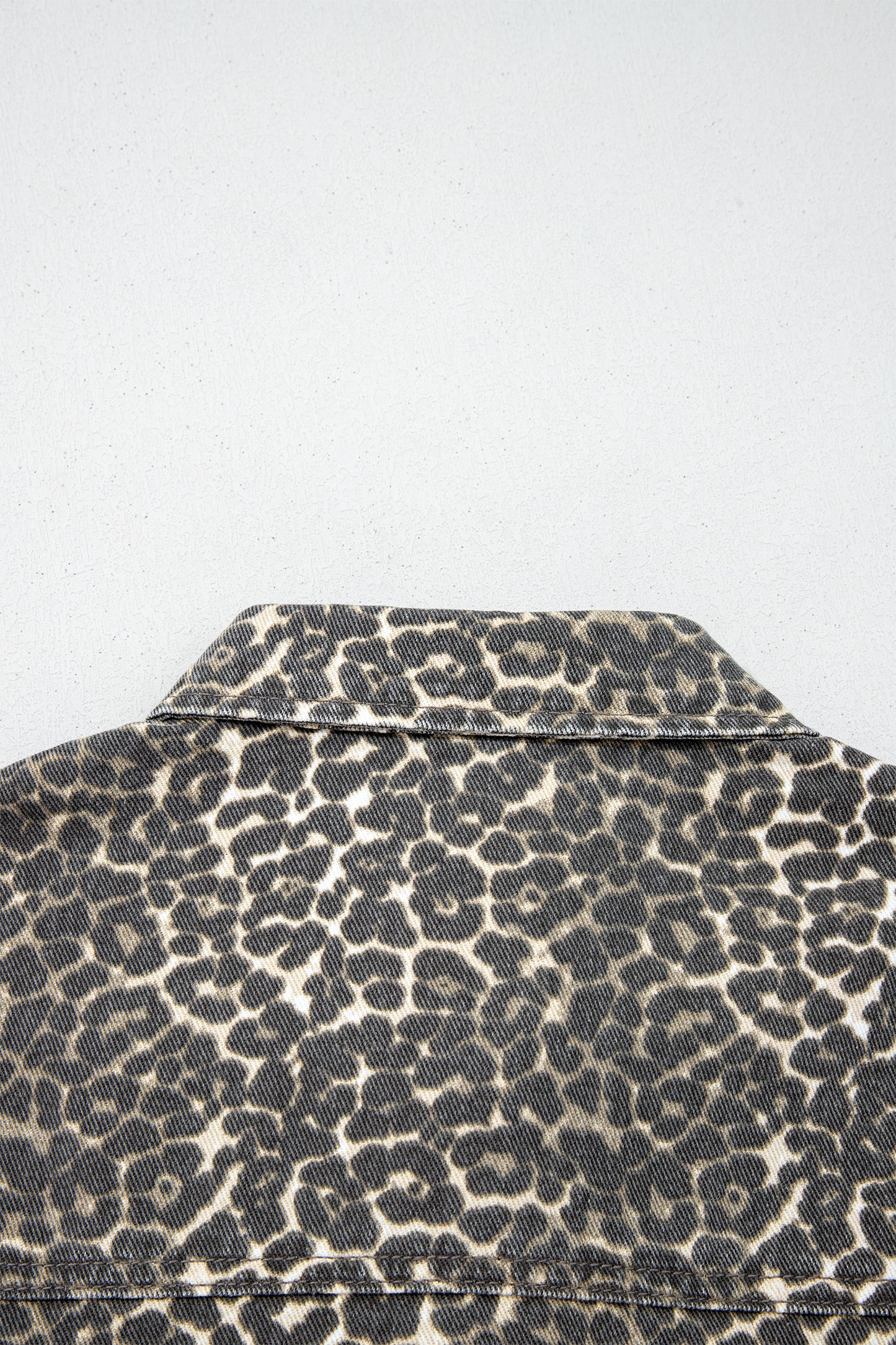 Gray Vintage Leopard Print Short Sleeve Loose Cotton Denim Shirt-Tops/Blouses & Shirts-[Adult]-[Female]-2022 Online Blue Zone Planet