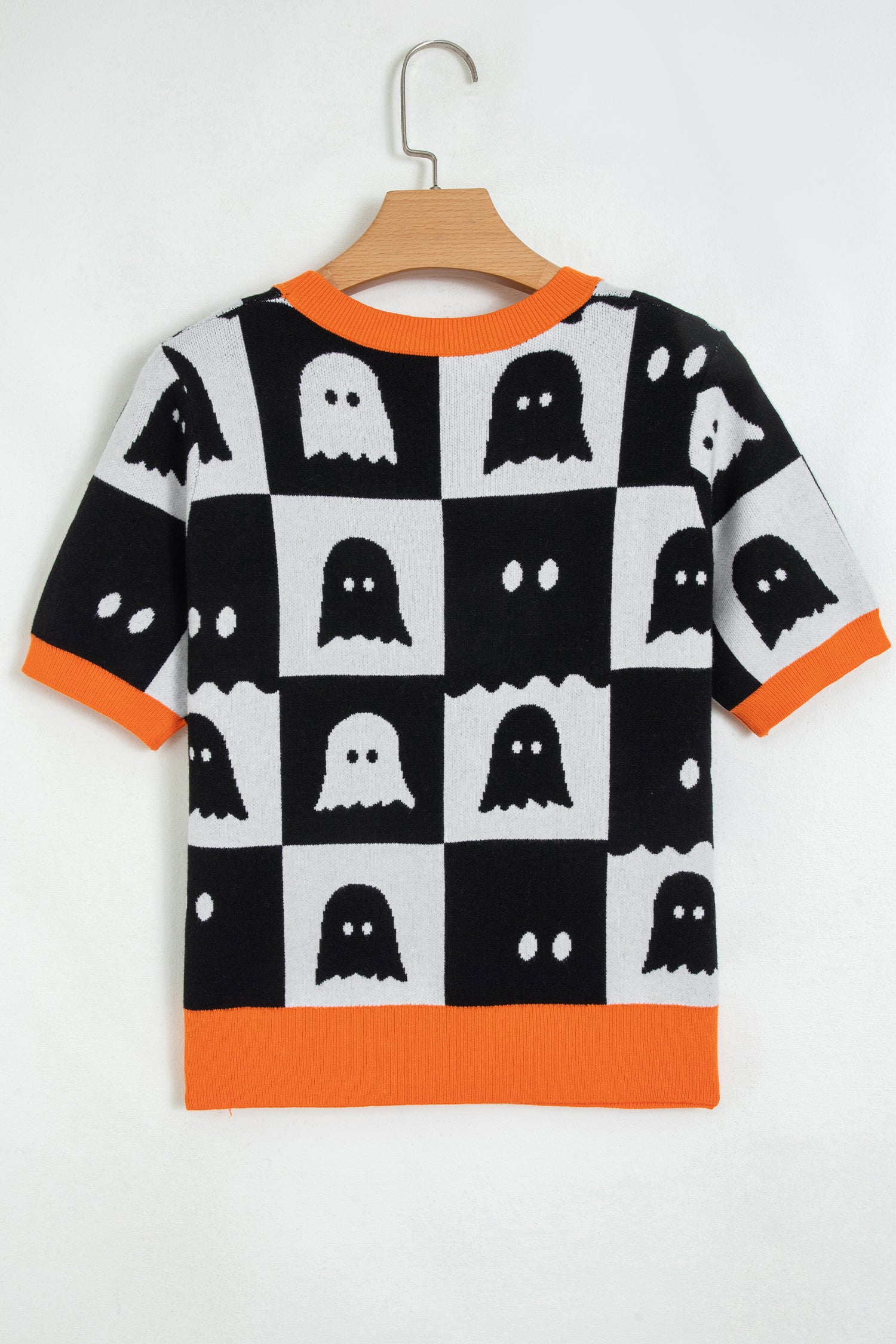 White Geometric Ghost Color Block Trim Short Sleeve Knit Sweater-TOPS / DRESSES-[Adult]-[Female]-2022 Online Blue Zone Planet