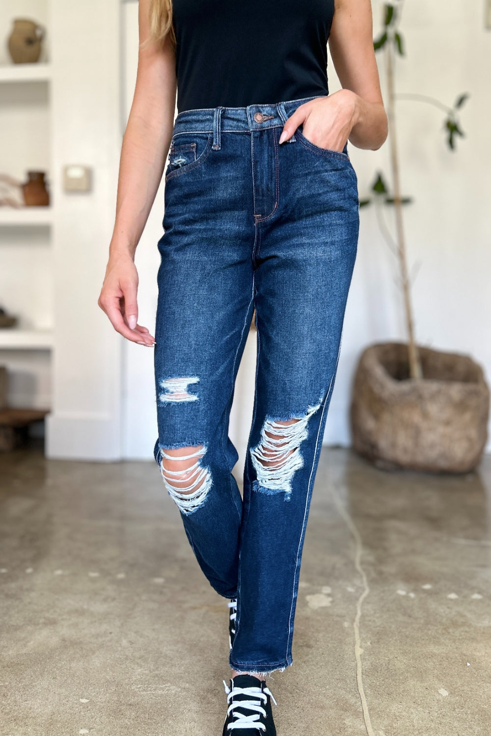 Blue Zone Planet | Judy Blue Full Size High Waist Rigid Magic Heavy Destroy Straight Jeans-TOPS / DRESSES-[Adult]-[Female]-2022 Online Blue Zone Planet