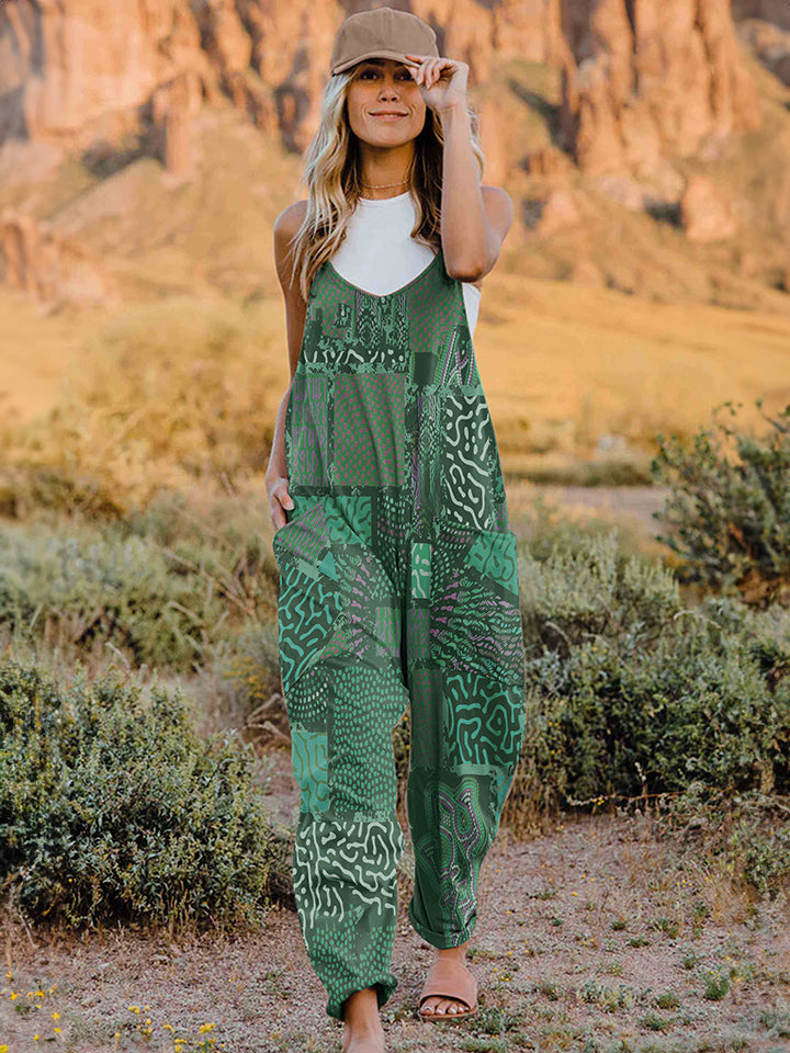 Full Size Printed V-Neck Sleeveless Jumpsuit-TOPS / DRESSES-[Adult]-[Female]-Green-S-2022 Online Blue Zone Planet