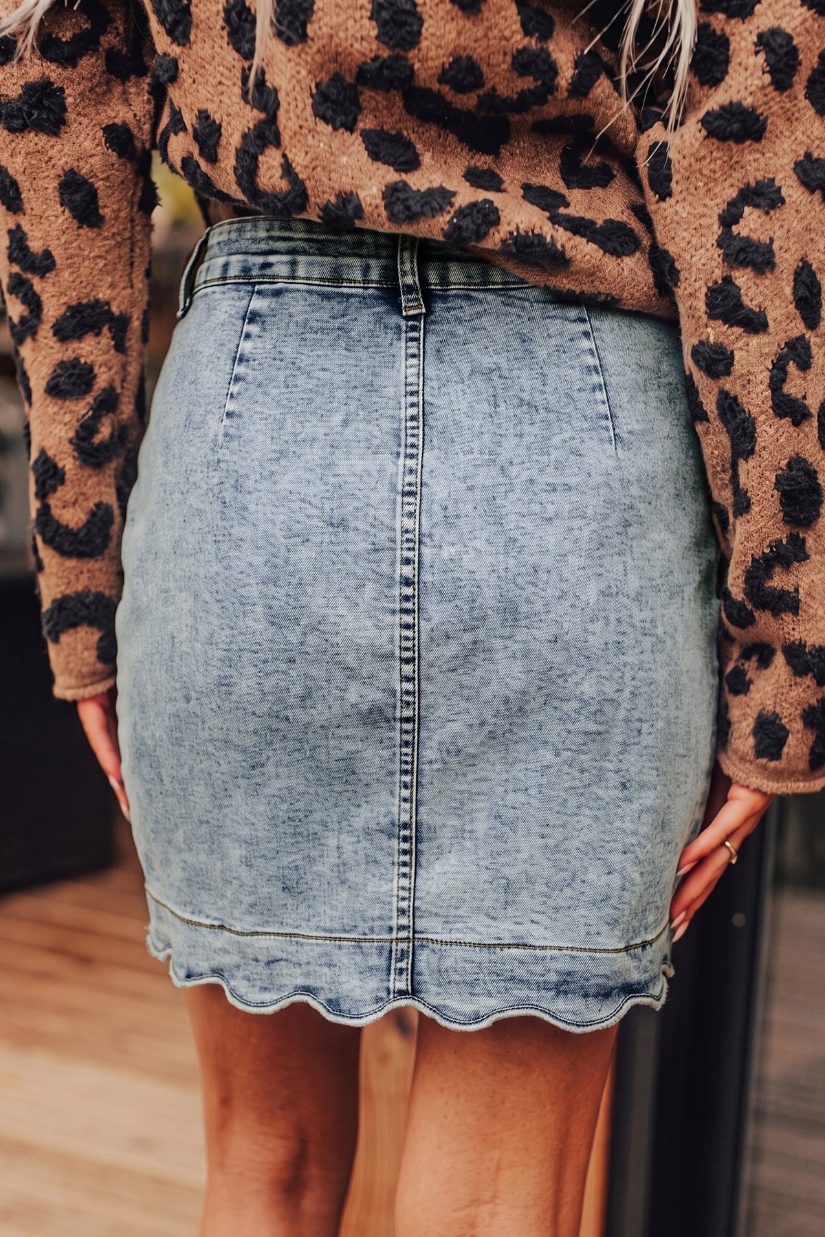 Myosotis Scalloped Detail Button Front Short Denim Skirt-TOPS / DRESSES-[Adult]-[Female]-2022 Online Blue Zone Planet