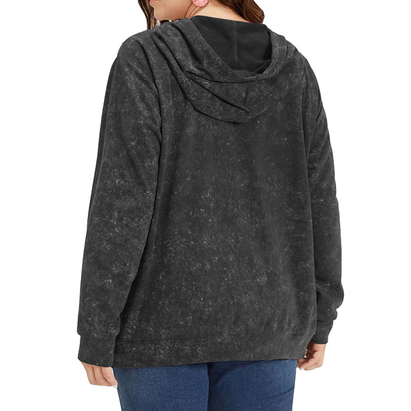 Plus Size Long-sleeved Pullover Hoodie with Pockets and Drawstring-Tops / Dresses-[Adult]-[Female]-2022 Online Blue Zone Planet